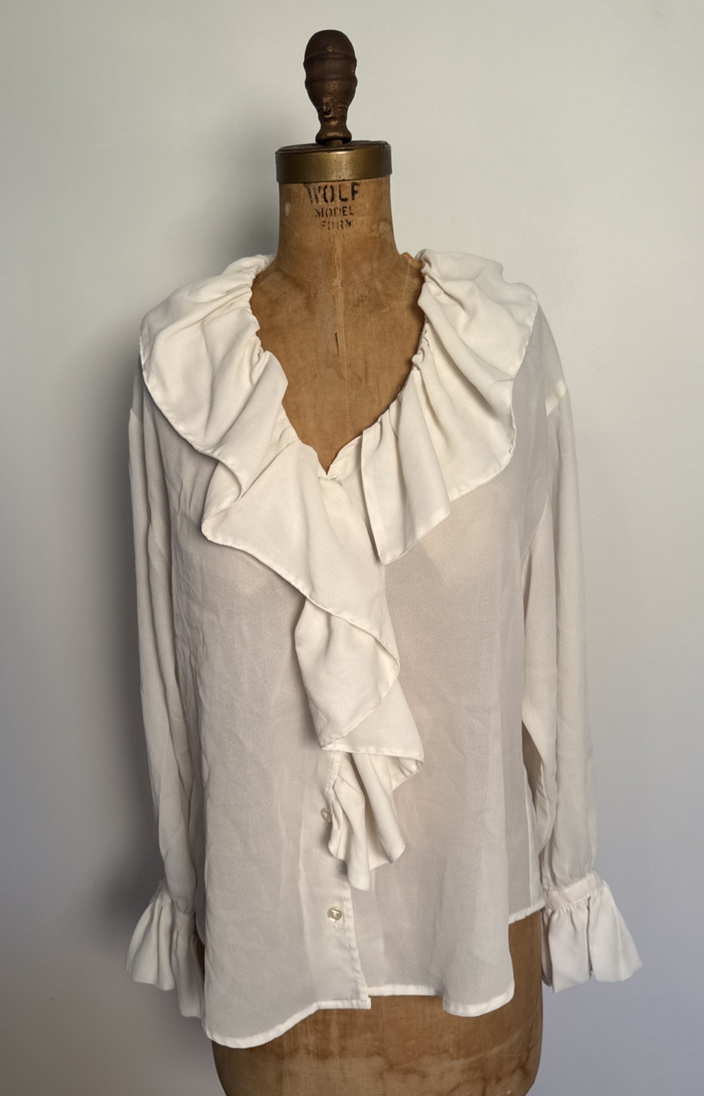 Vtg 90s Express Ivory Ruffle Romantic Poet Blouse Coquette Cottage Renaissance M