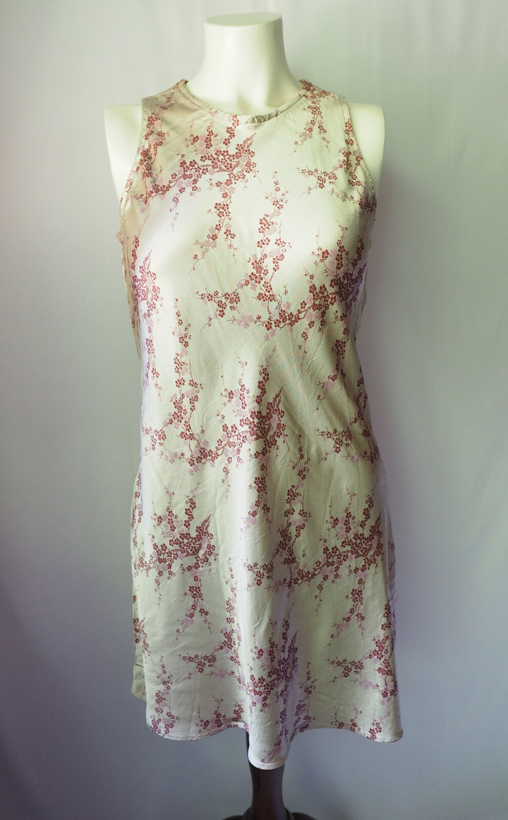 Vintage Breakin&rsquo; Loose Satin Mini Dress Cherry Blossom Champagne Burgundy 5/6