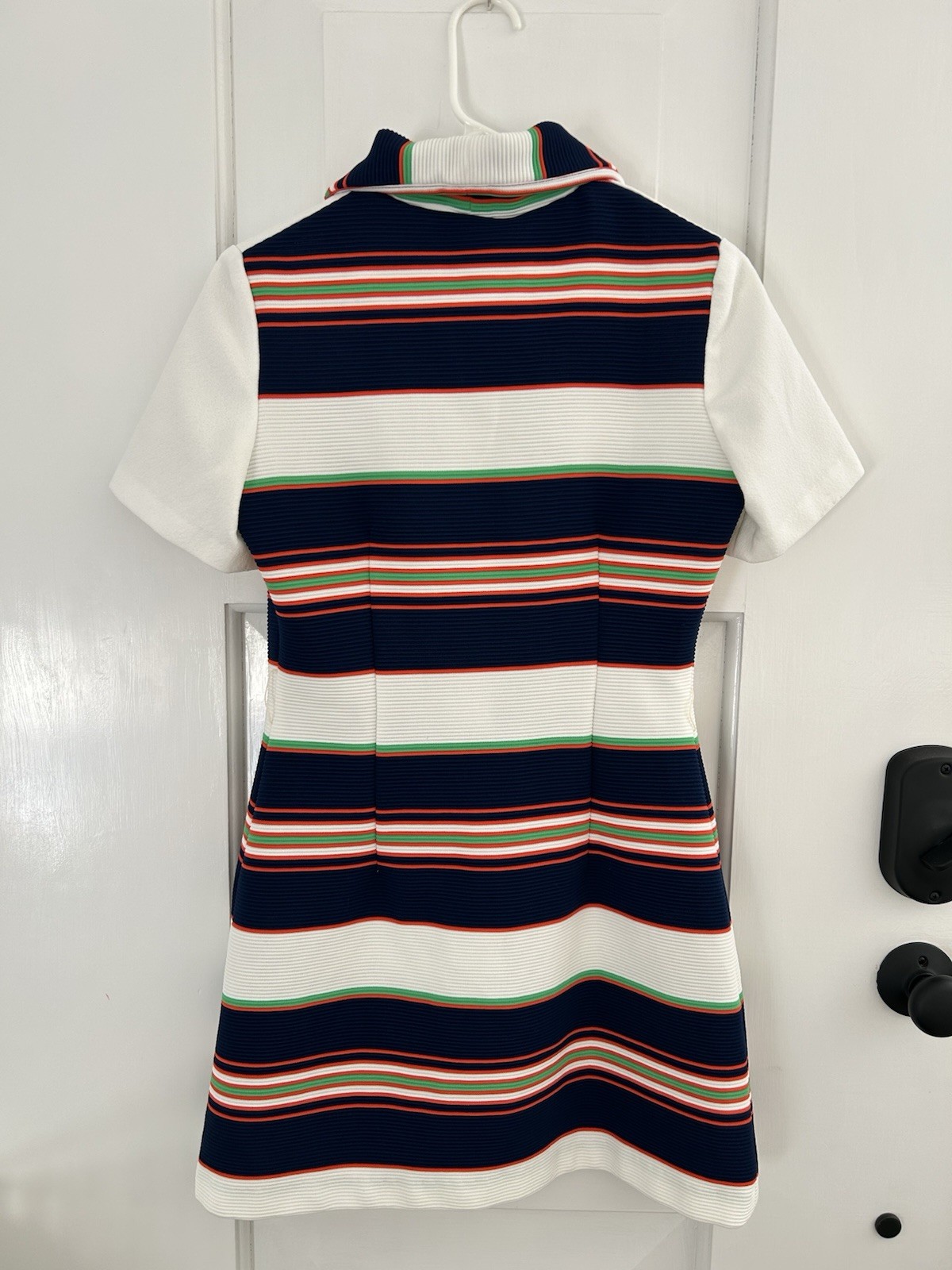 Vintage 70s Mod Stripe Dress Peter Pan Collar Fit Flare Retro A-Line Dress