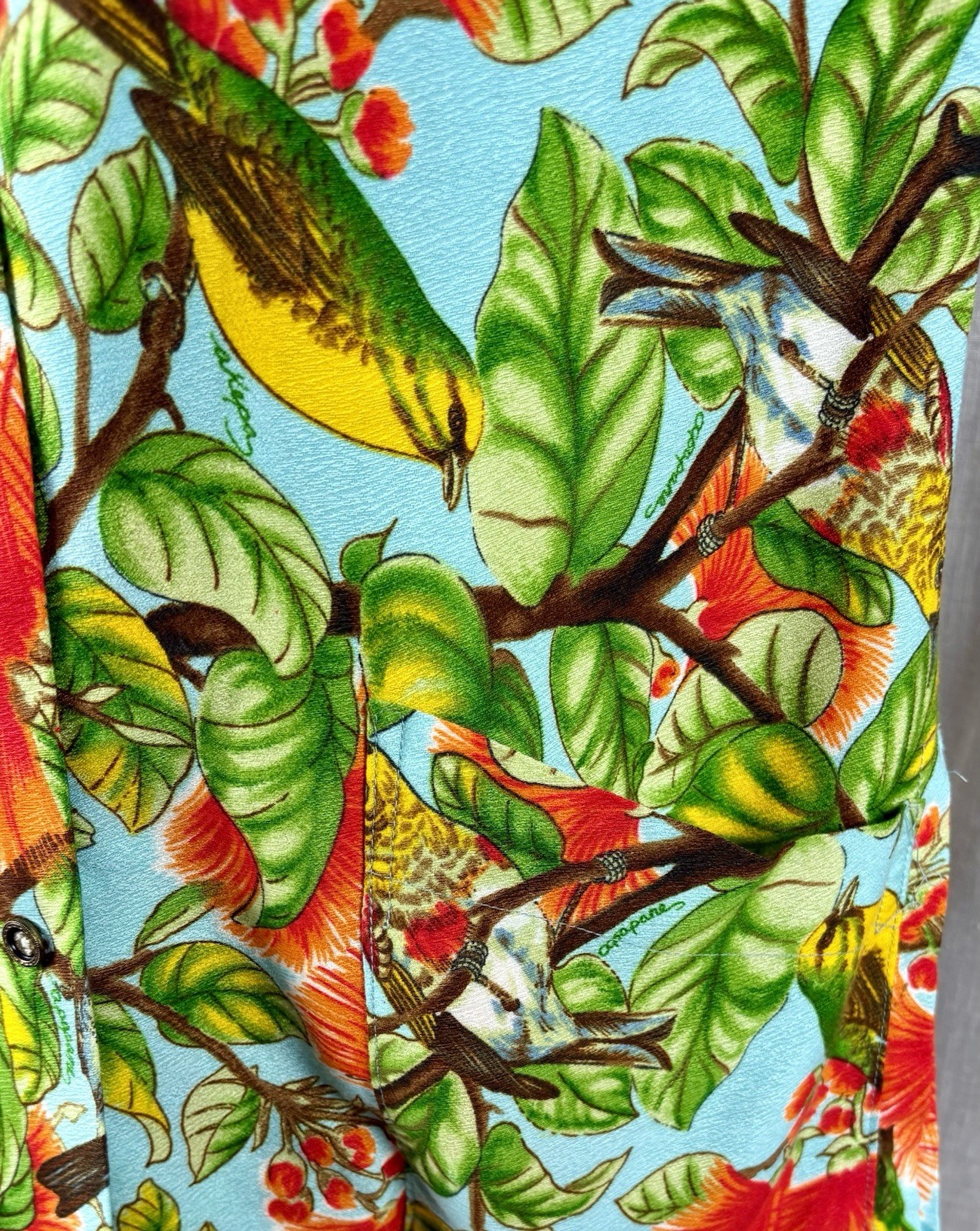 Vintage 60s Elsie Krassas Hawaiian Dress Shirt Barkcloth Tiki O Tea Timer M L
