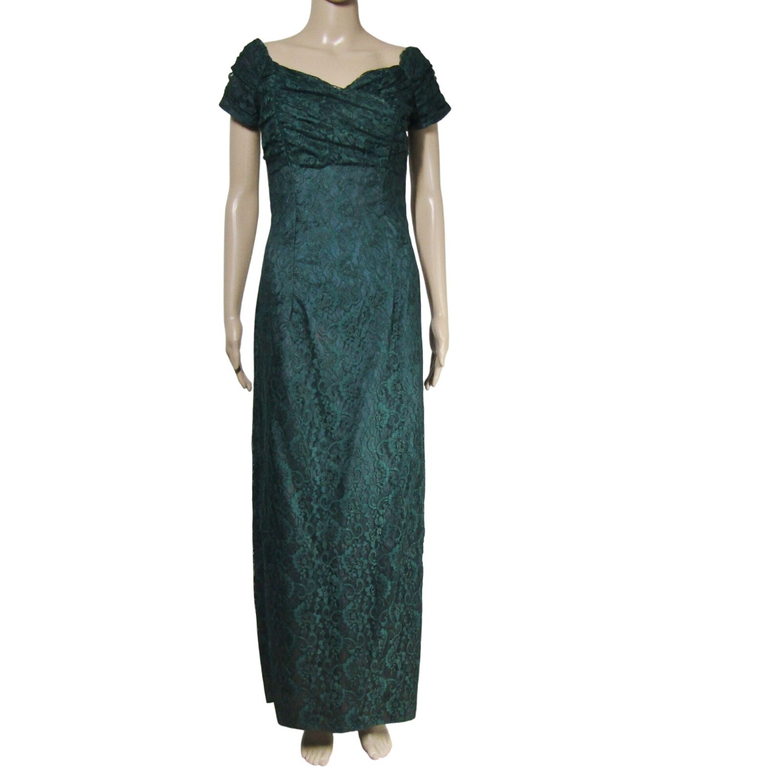 VTG 80s Forest Green S LACE Milkmaid WHIMSIGOTH Romantic Fairy Maxi Prom dress