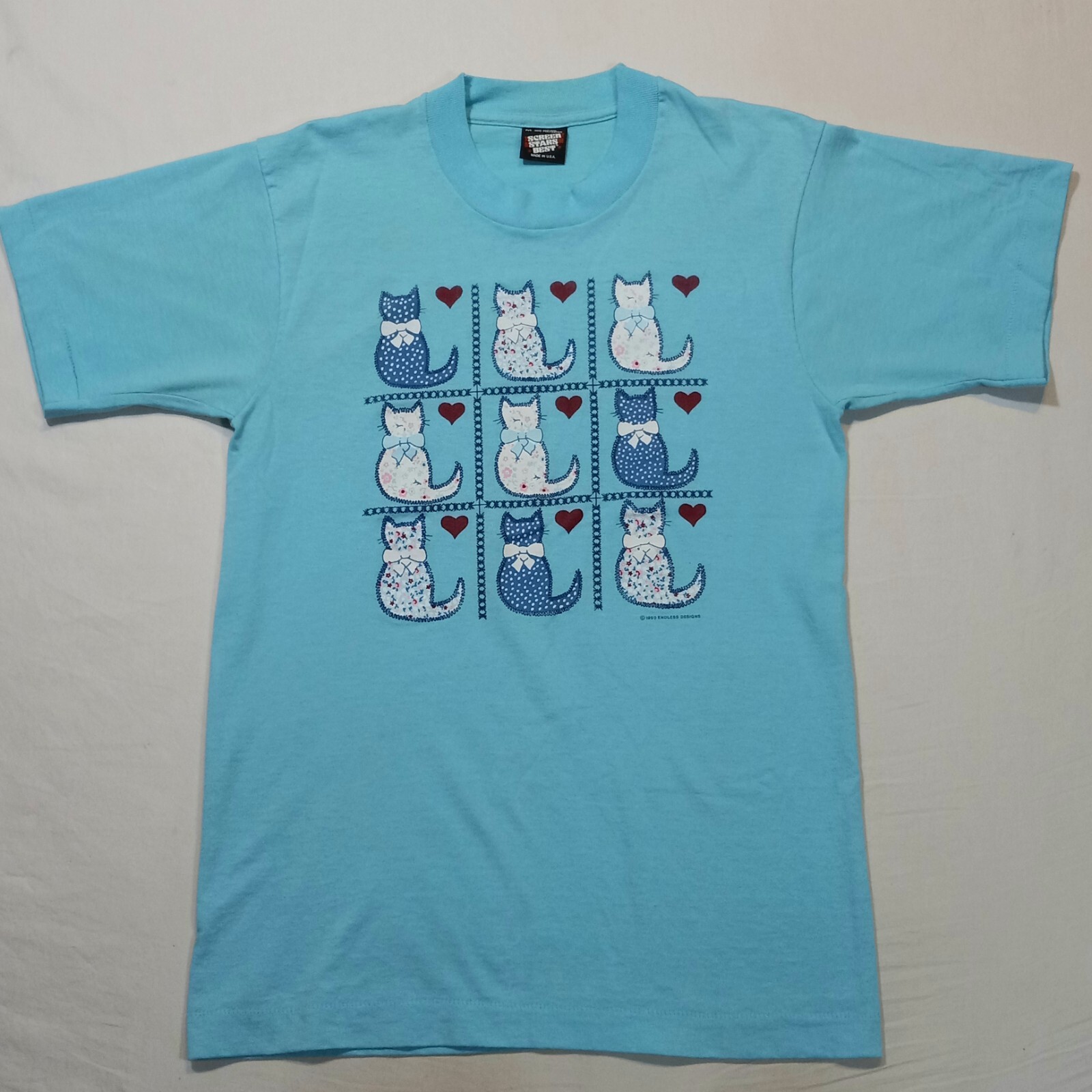 M 1990 Cats T-Shirt Vintage 90s Single Stitch Country Quilt Cottagecore