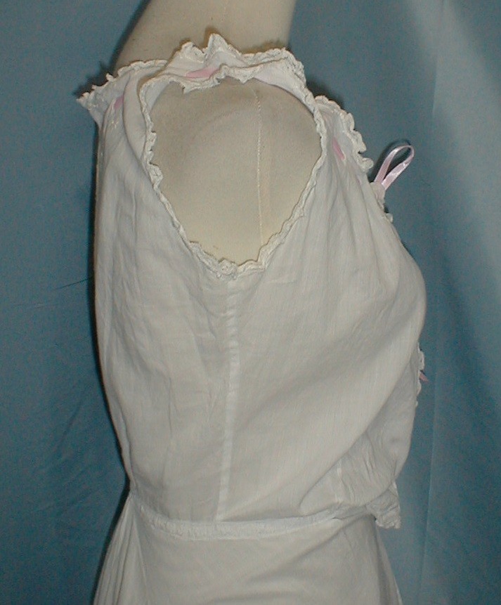 Frilly Antique Dress Slip Victorian 1890 Embroidered White Cotton