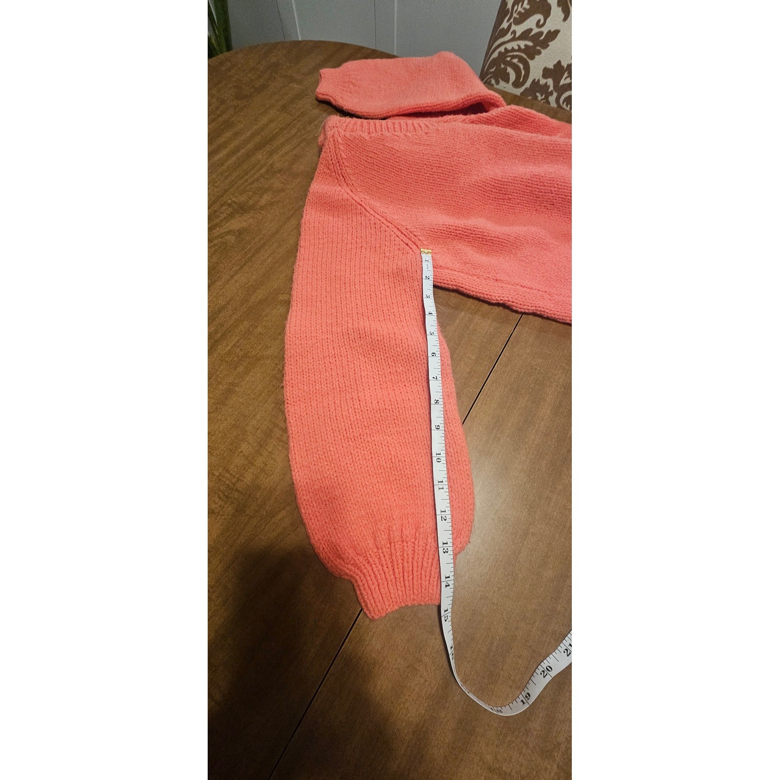 Vintage Homemade 80s Peach Orange Shaker Knit Sweater V-Neck M L K
