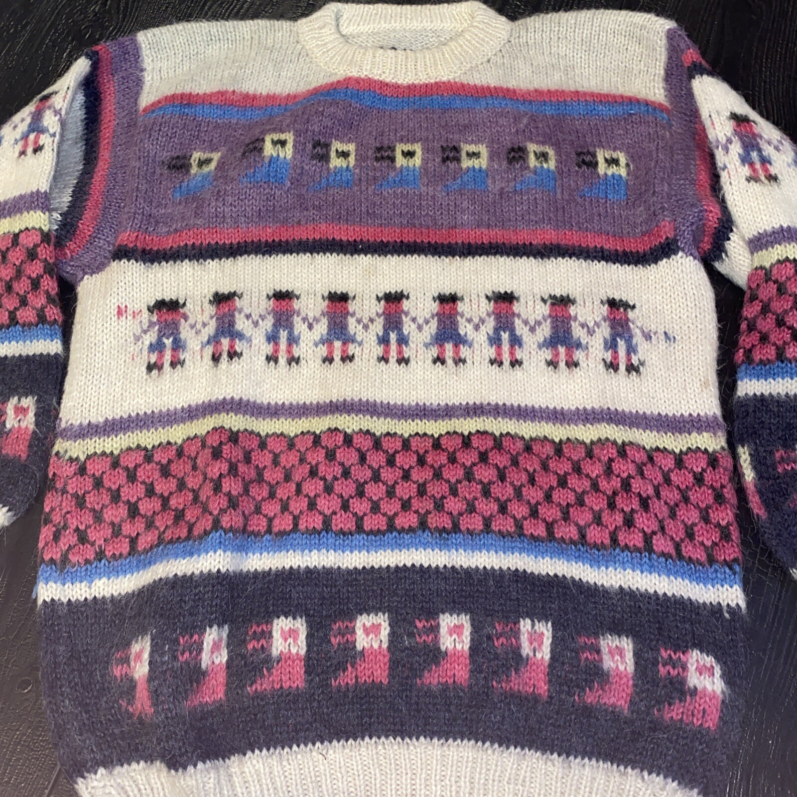 VTG Peruvian Alpaca Folk Hand Knitted Sweater Llama Peru Large Adult Unisex