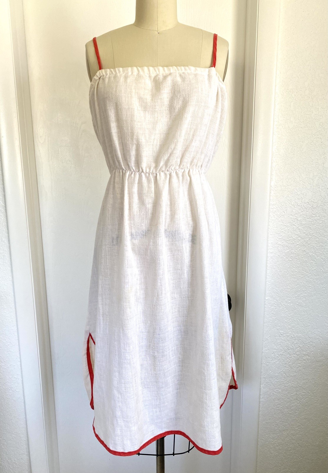 VTG 70&rsquo;s Damaged hippie boho White Woven Cover Up Sun Summer sz S sundress