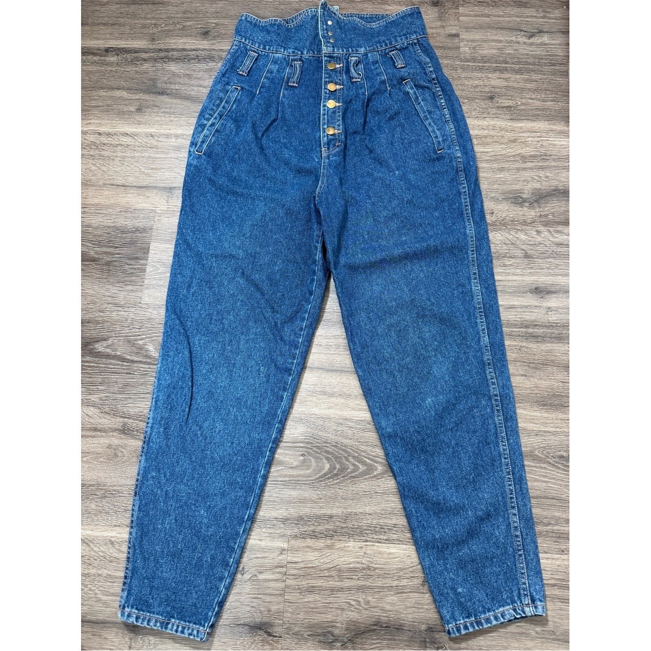 Vintage Paperbag Waist High Rise Mom Jeans Womens Size 13 Blue Denim Tapered
