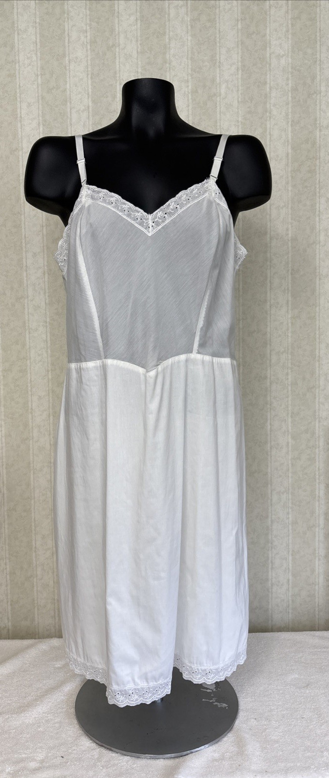 Barbizon VTG 1960s Full Slip Size 20 Blended Cotton Trim Adjustable Straps White