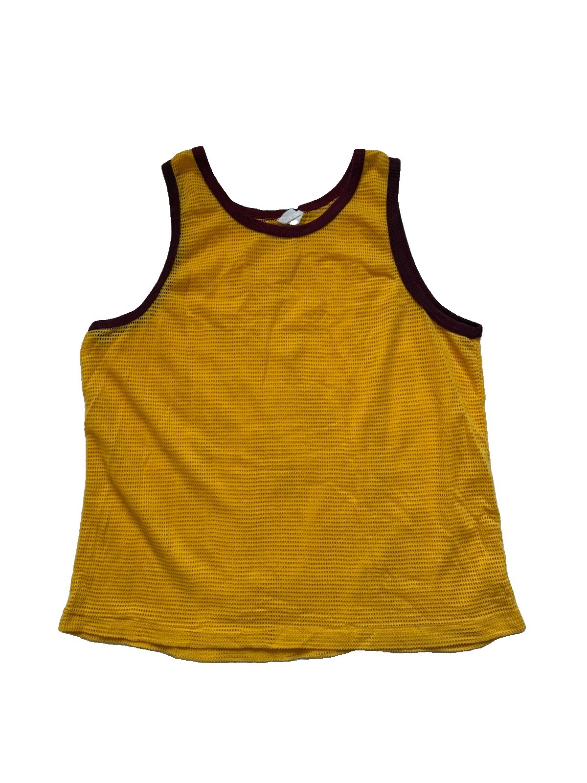 Vintage 1970s Mesh Tank Top Yellow and Burgundy Tagged XL Summer Beach