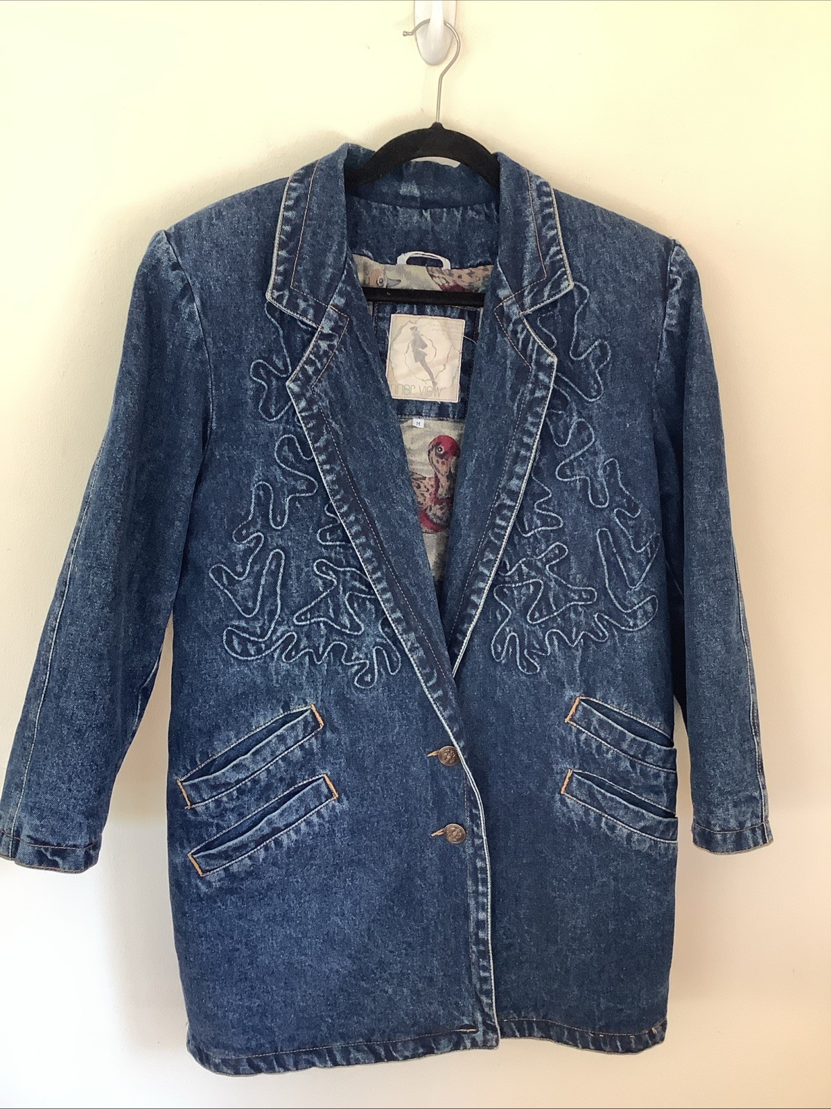 Vintage 1980s Inner View M Lined Long Cowgirl Boho Glam Chore Coat