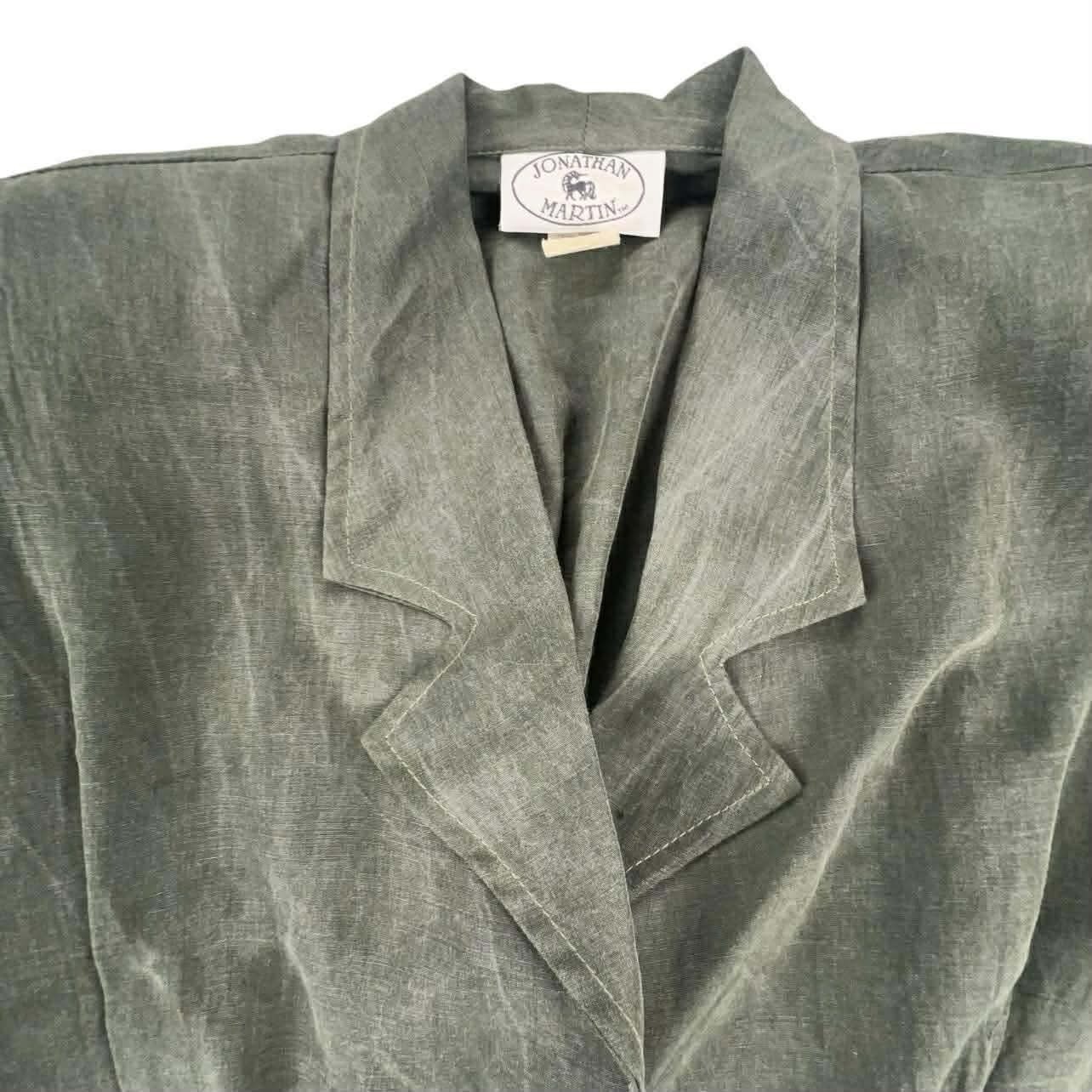 Vintage Jonathan Martin Olive Green Button Front Corset Waist Puffy Sleeve Dress