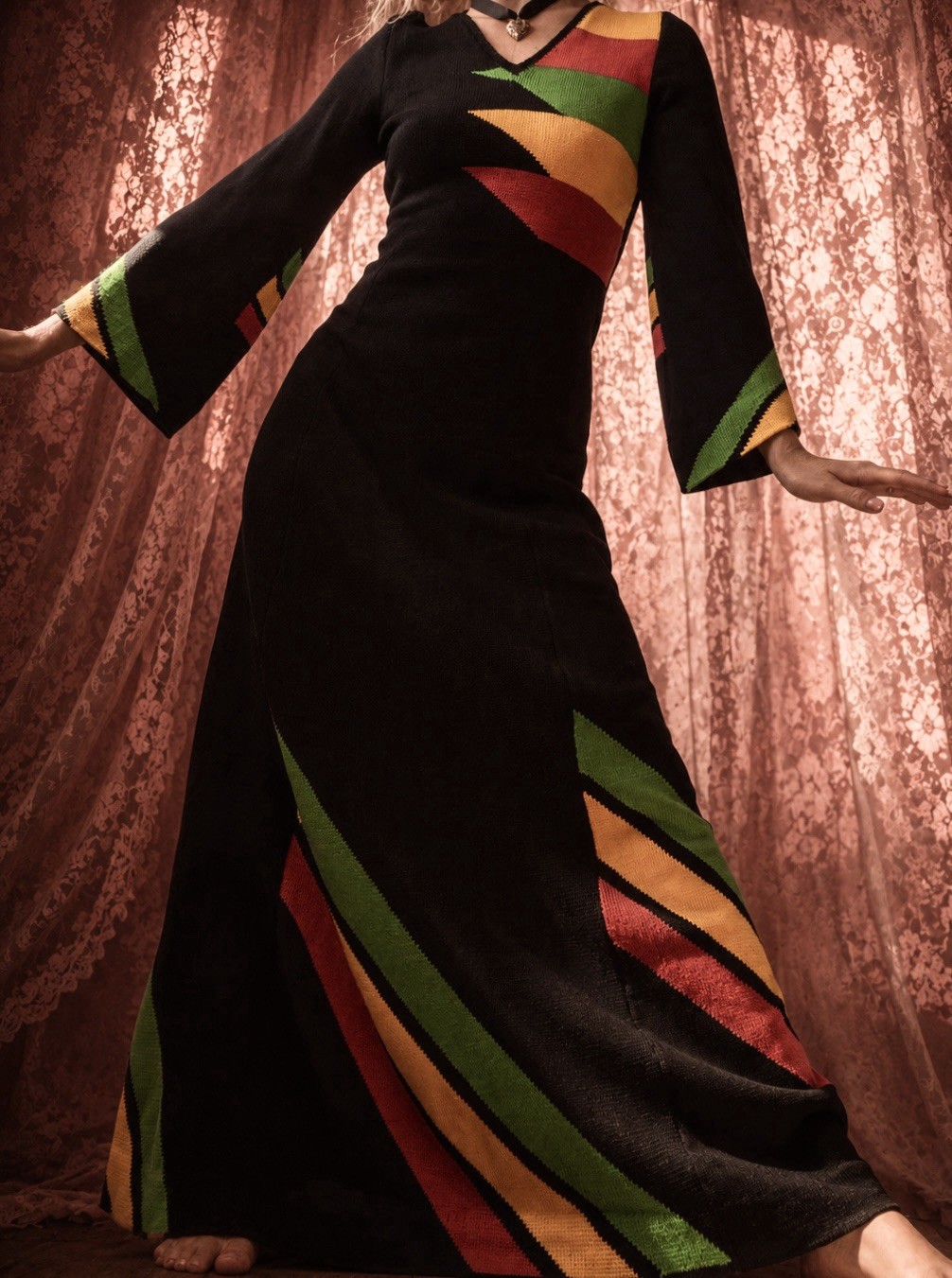 1960s Handmade Worsted Soft Wool Rastafarian Goth Gown