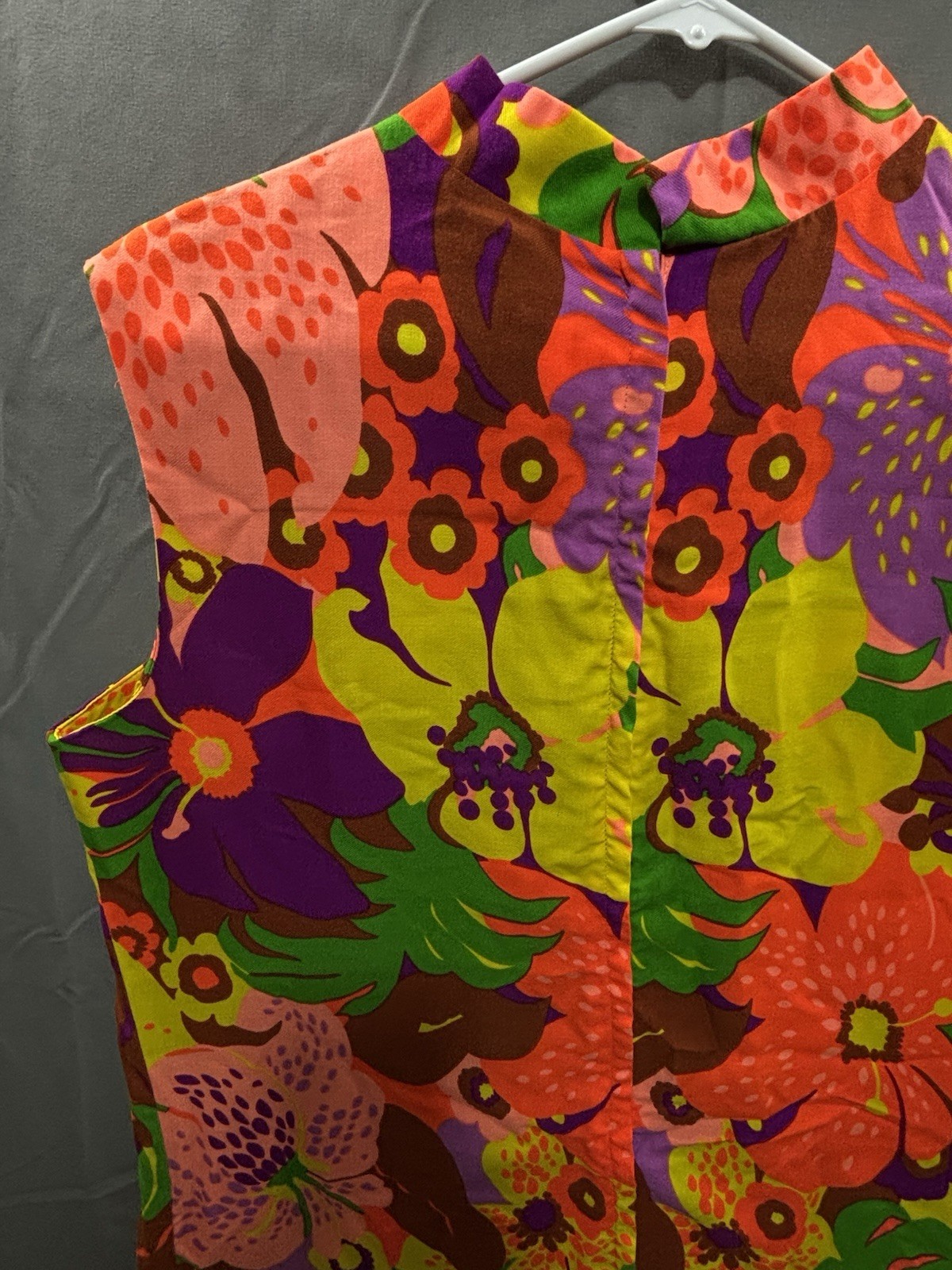 Vintage Sun Fashions of Hawaii Floral Dress Woven Cotton Bold Flowers Sleeveless