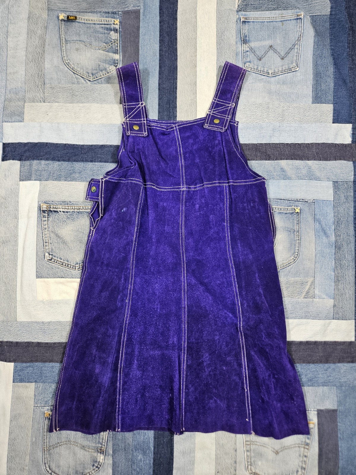 60s 70s Vintage Zig Zag San Francisco Womens Suede Leather Western Dress
