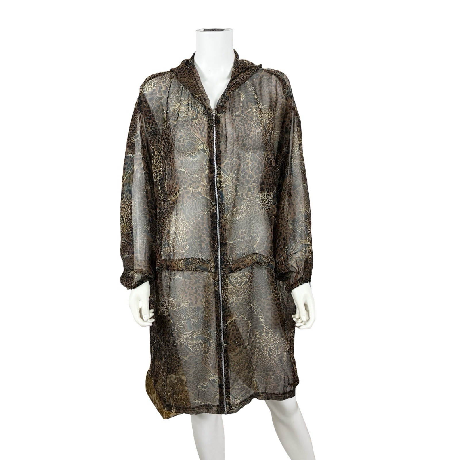 Malibu New York Women&rsquo;s VTG 90s Cheeta Print Sheer Hooded Jacket READ