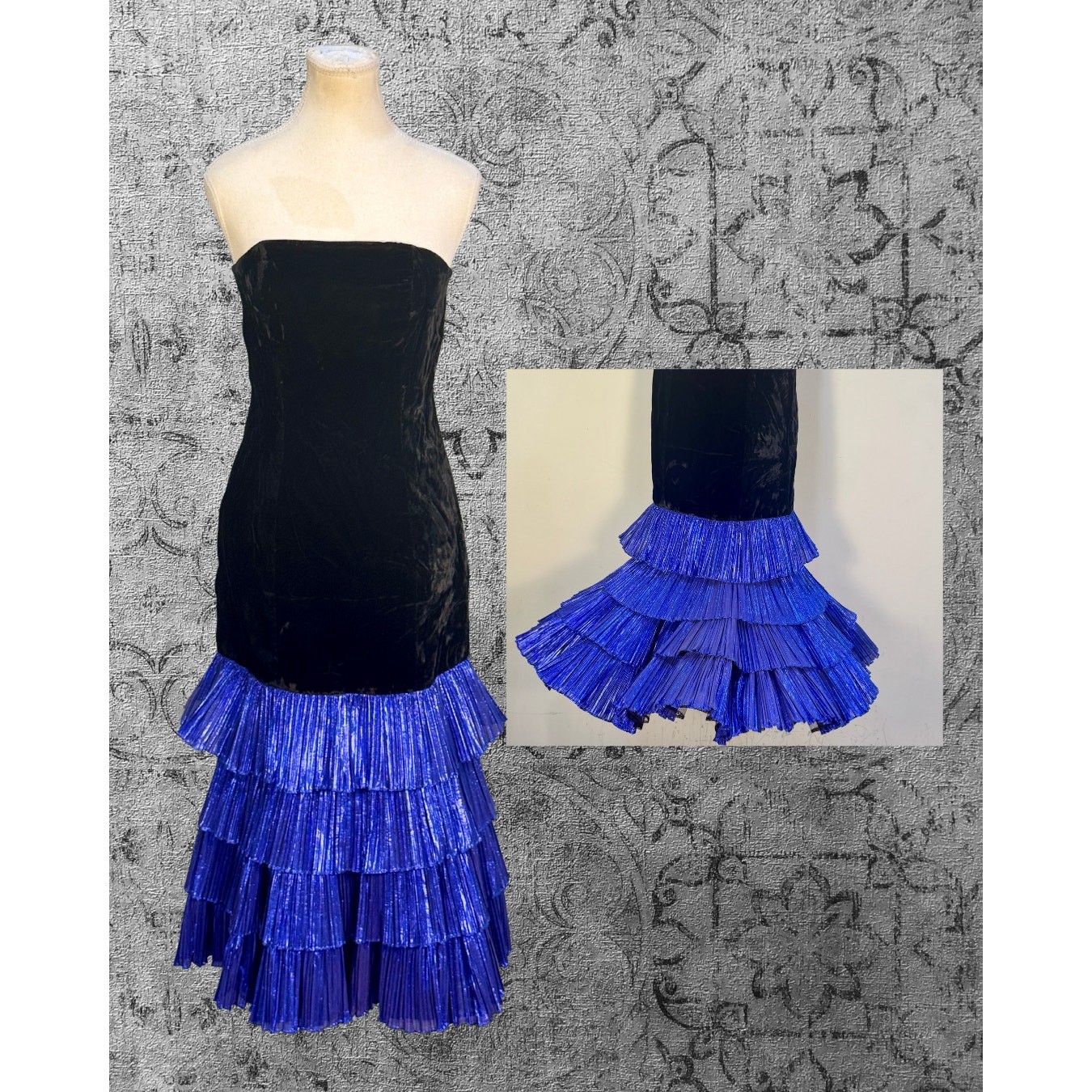 Vintage 80s Bonnie&rsquo;s Boutique Black Velvet Sleeveless Drop Waist Dress Size 8