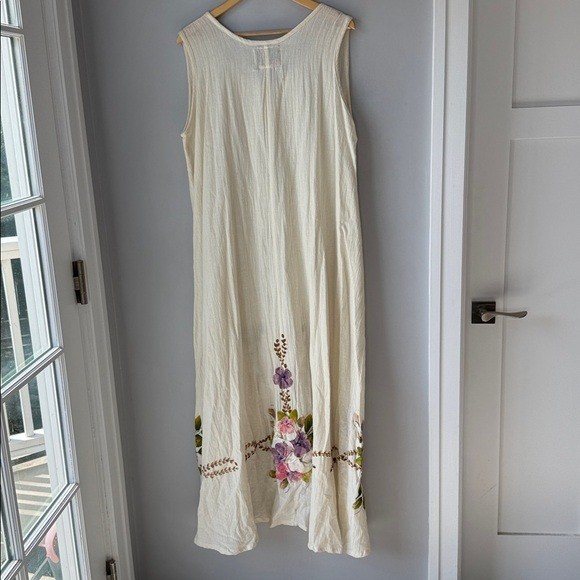 Vintage 2 Piece Ana Rosa Handpainted Floral Gauzy Maxi Dress Jacket One Size