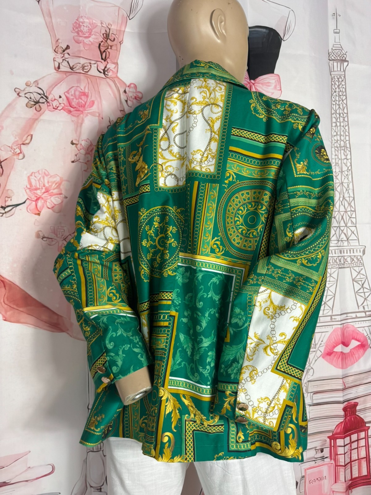 Luxury Blazer Cotton Silk Emerald Green Gold Baroque Size 44 46✨