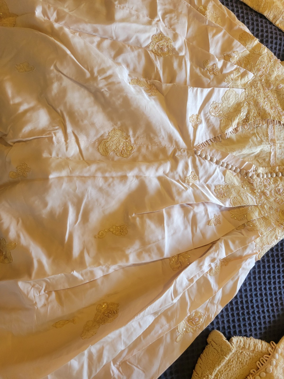 BEAUTIFUL HANDMADE 1920S 1930S NUDE BLUSH BEADED LACE WEDDING DRESS MUST SEE !