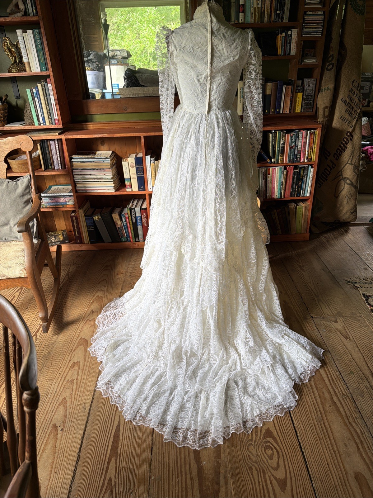 Bridallure Alfred Angelo Vintage Wedding Dress, Lace, Ruffled Tiered Long Sleeve