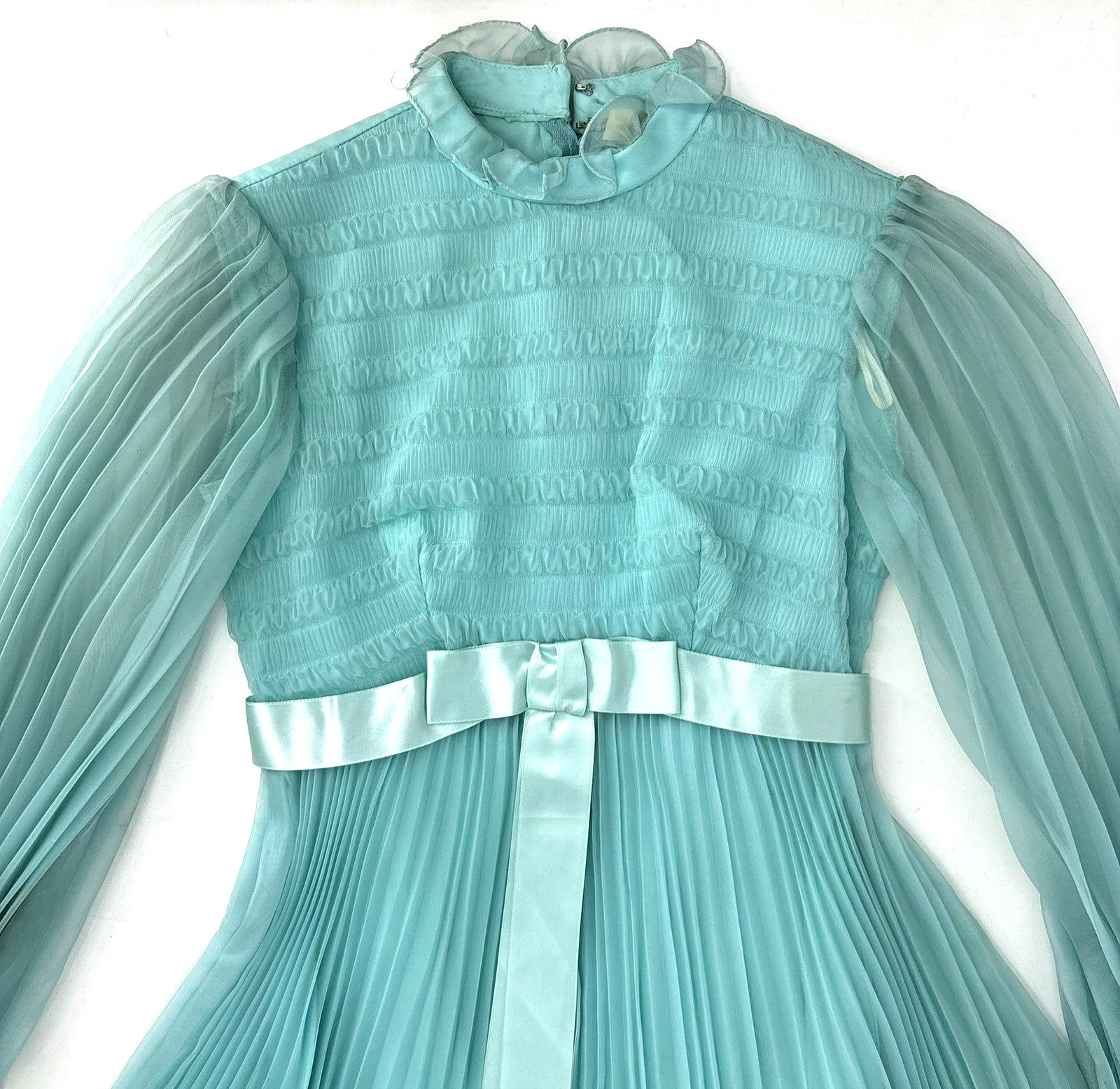 Vintage 1950&rsquo;s Montgomery Ward Aqua Chiffon Dress Gown 26&Prime; Waist Tags *READ*