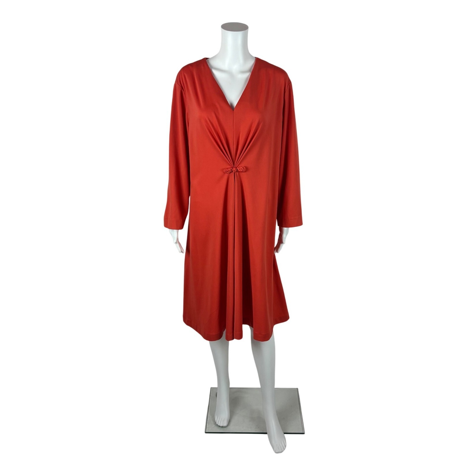Vintage 70s Cocktail Dress Womens 2X Orange Polyester Knot Detail Volup