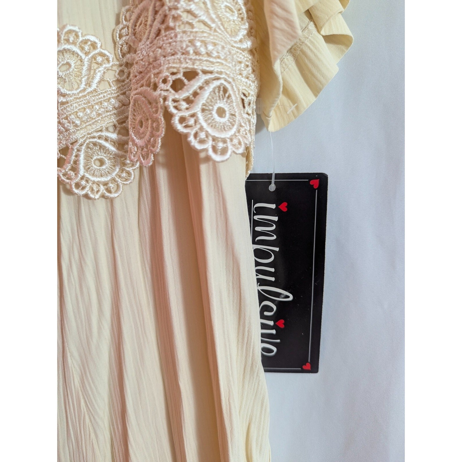 New Vtg Impulsive Ivory Crinkle Rayon Blouson Midi Dress Size 18W K1