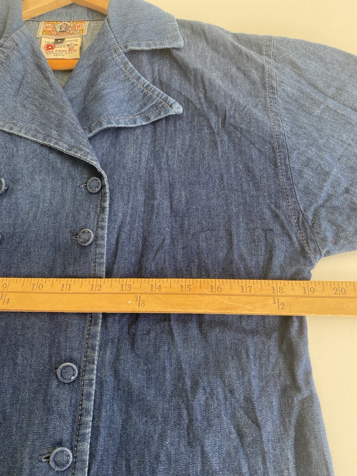 Vintage BIS BIS S Gene Ewing 100% Cotton Denim Double Breasted Jacket Blue