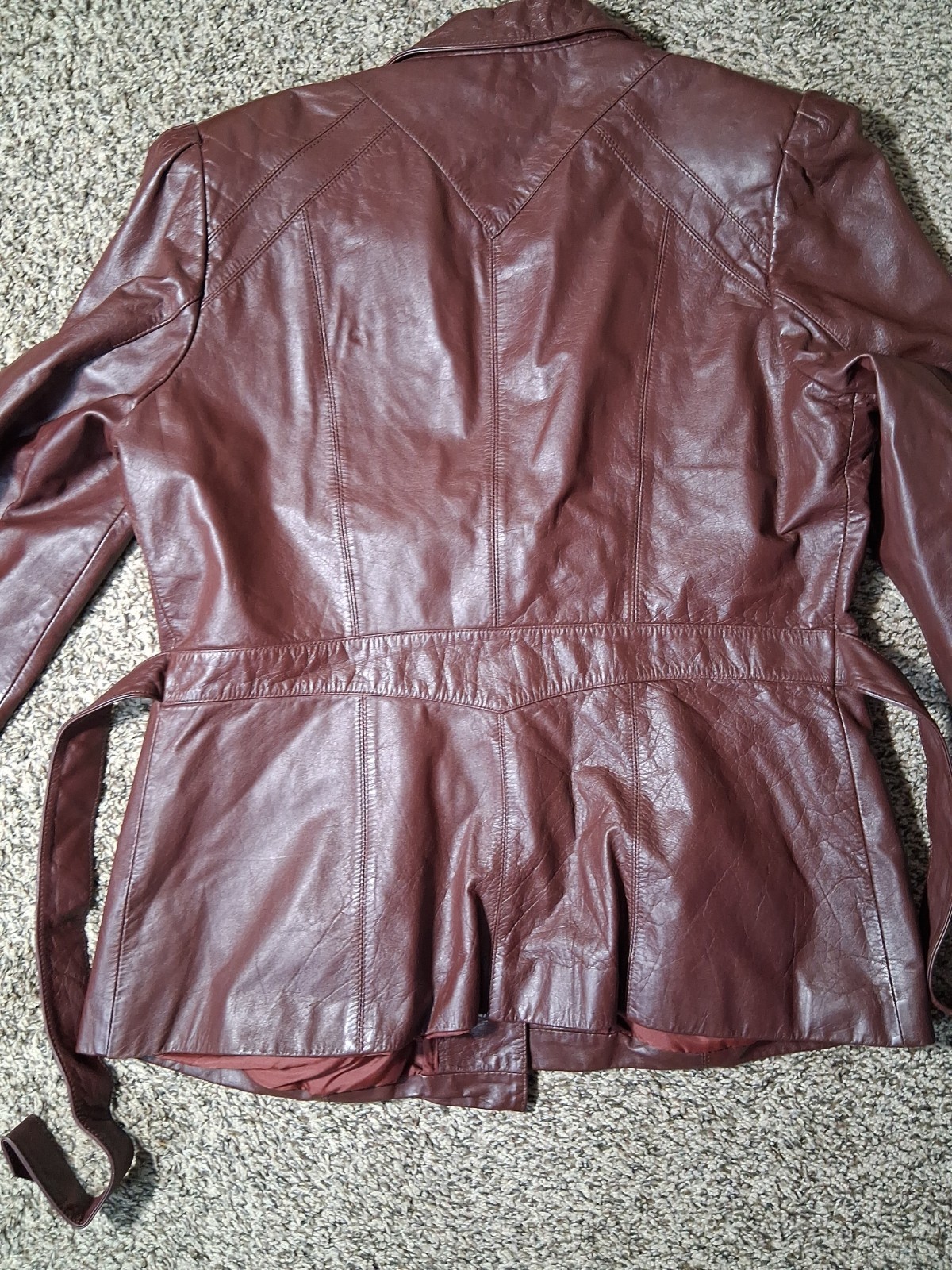 Vintage Genuine Leather Jacket Coat Womens 16 Oxblood Burgundy Retro 70s TD38D
