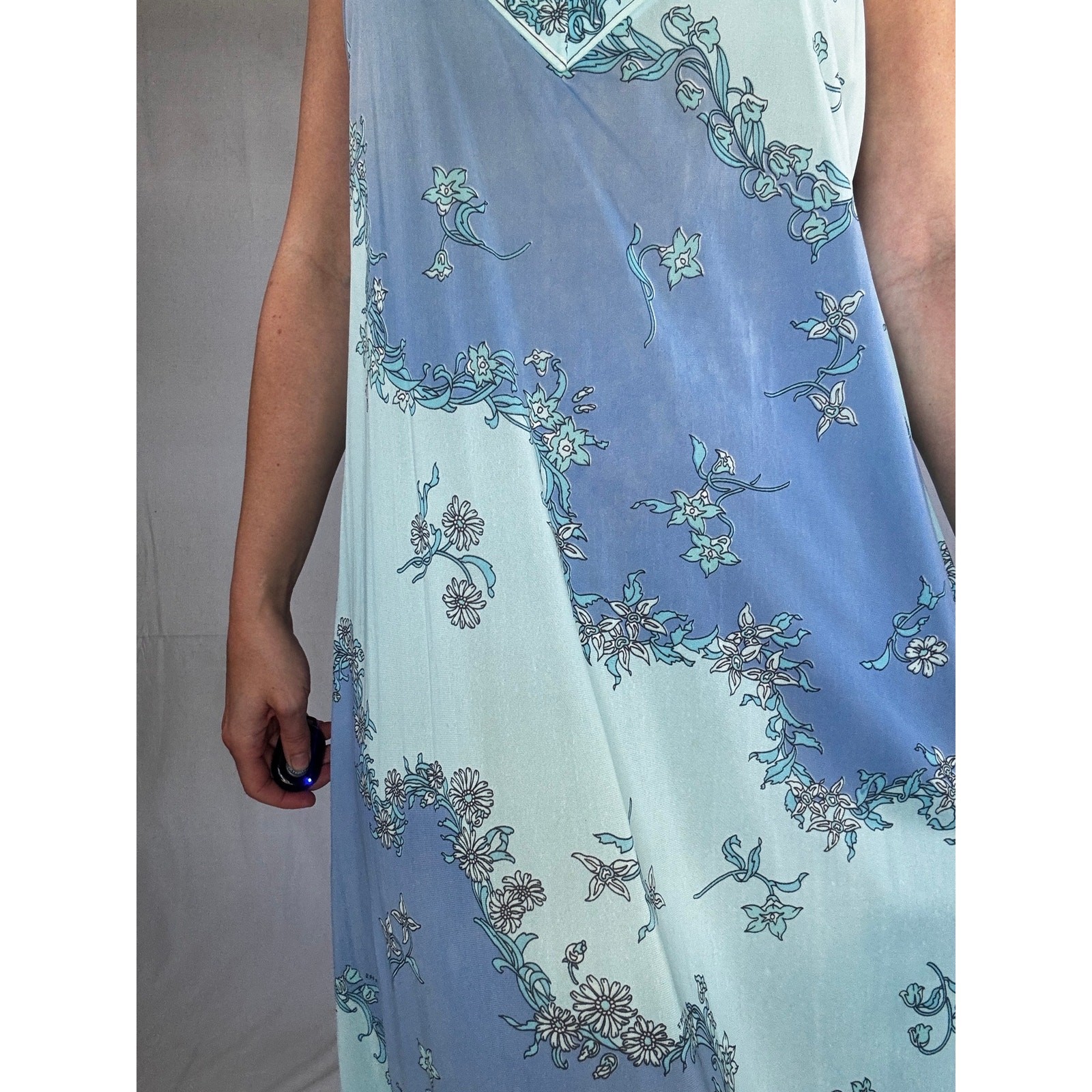 Vintage 1970s EMILIO PUCCI for Formfit Rogers Blue Floral Nylon Maxi Dress Slip