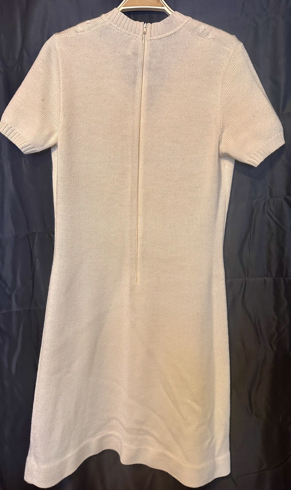 Vintage Francesca Damon Cream SS Sweater Dress Wool Blend Italy 10 Zipper Back