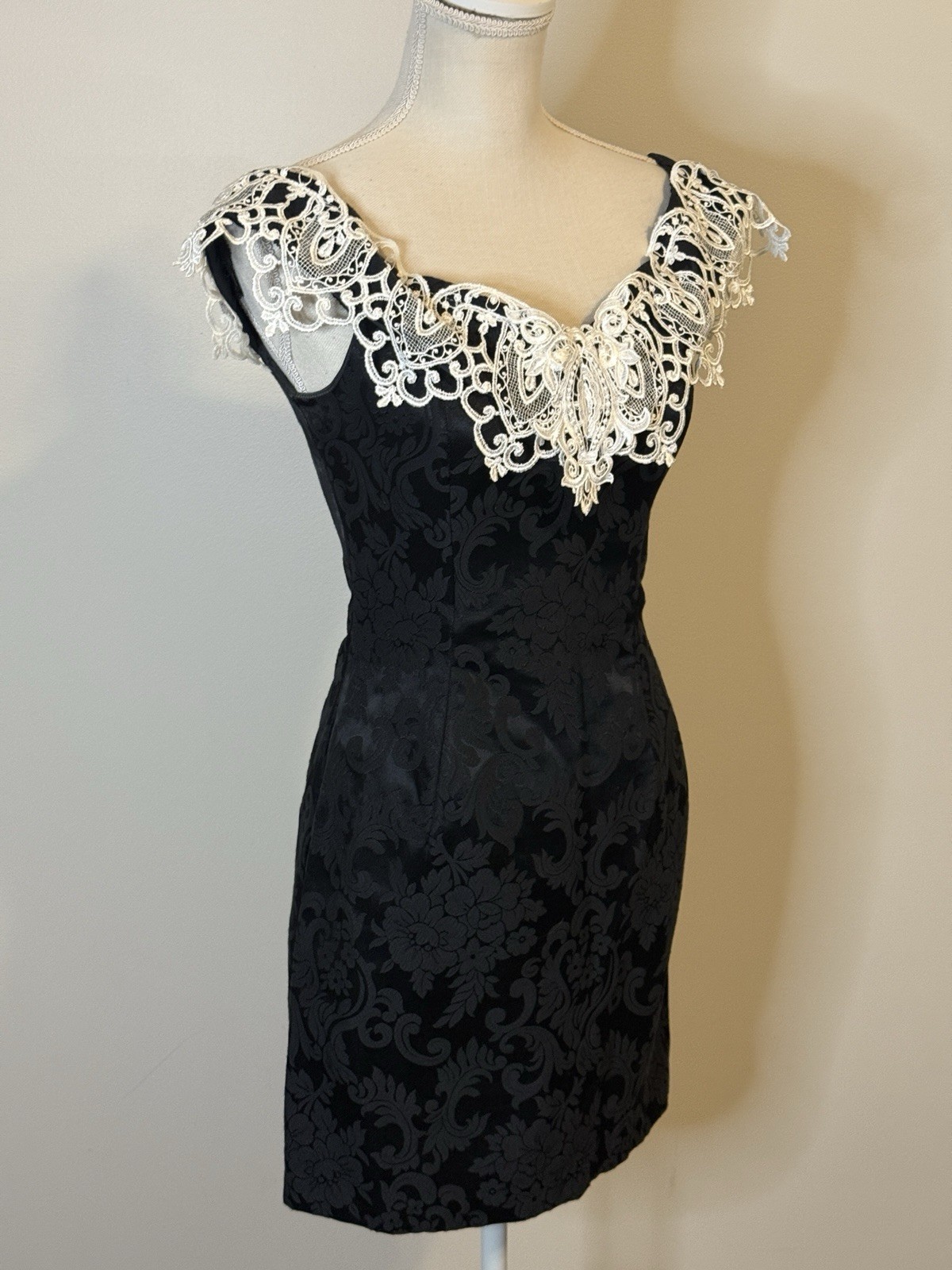 NWT Gunne Sax Dress VTG Black Short Jacquard Flower Lace Cocktail SZ 5/6