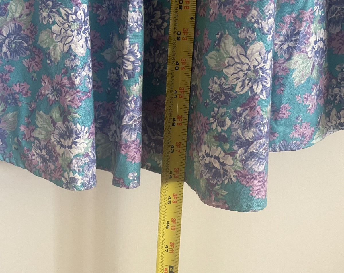 Laura Ashley Vintage 90s Floral Strapless Dress Aqua Purple US Sz 10 runs small