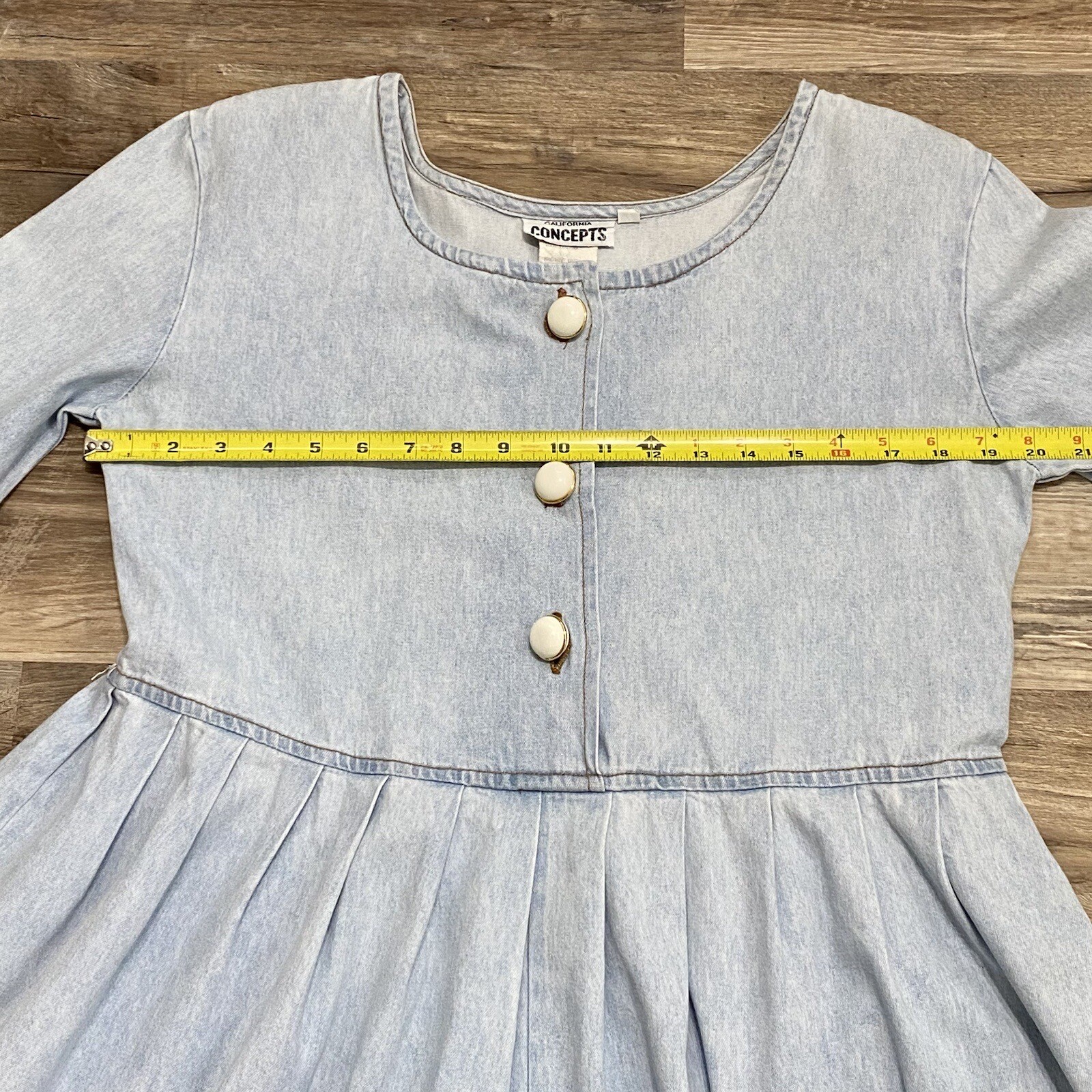 1980s Cotton Denim Jumper Button Up California Concepts Size 7 Acid Wash