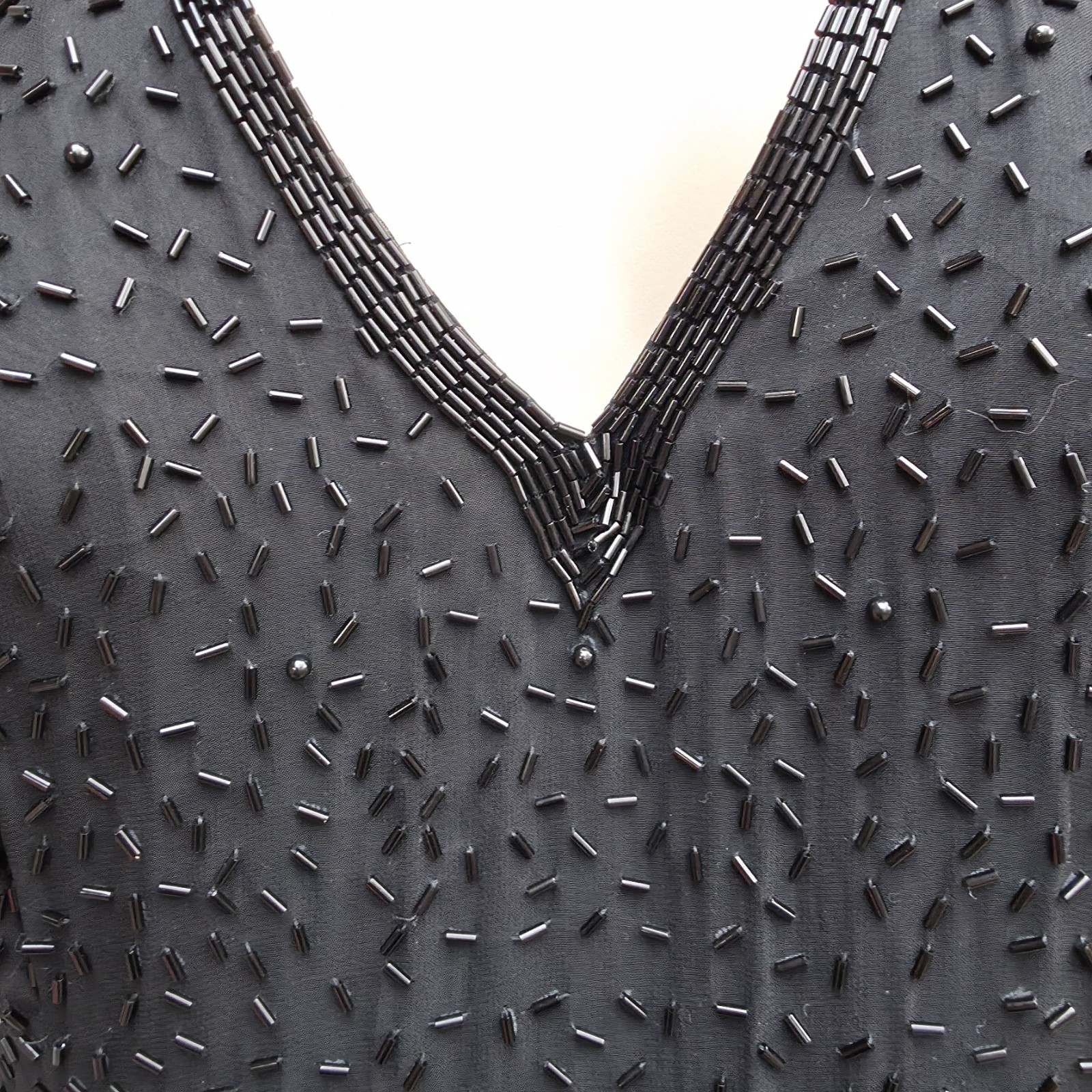 Vintage Niteline by Della Roufogali Black Gold Beaded Fringe Cocktail Dress