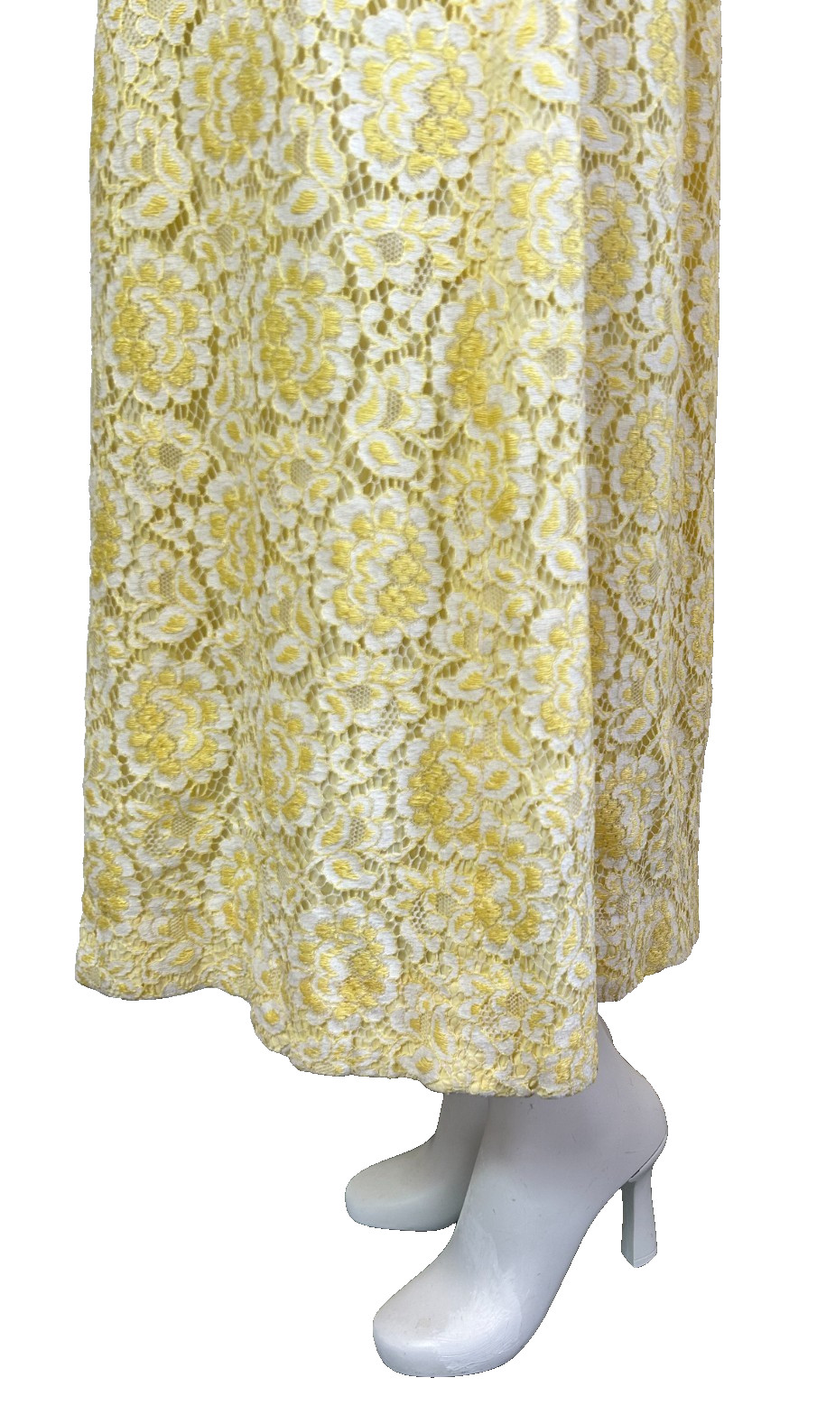 50s Lace Column Dress Size Small 4-6 Yellow Bow Backless Sleeveless Vintage VGUC