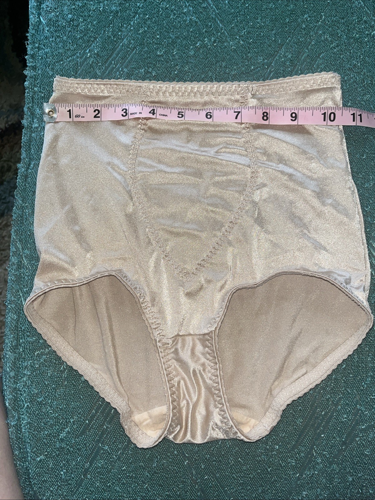 Vtg Cupid Satin Panties Medium Second Skin Beige Brief Hi Waisted Shaper Girdle