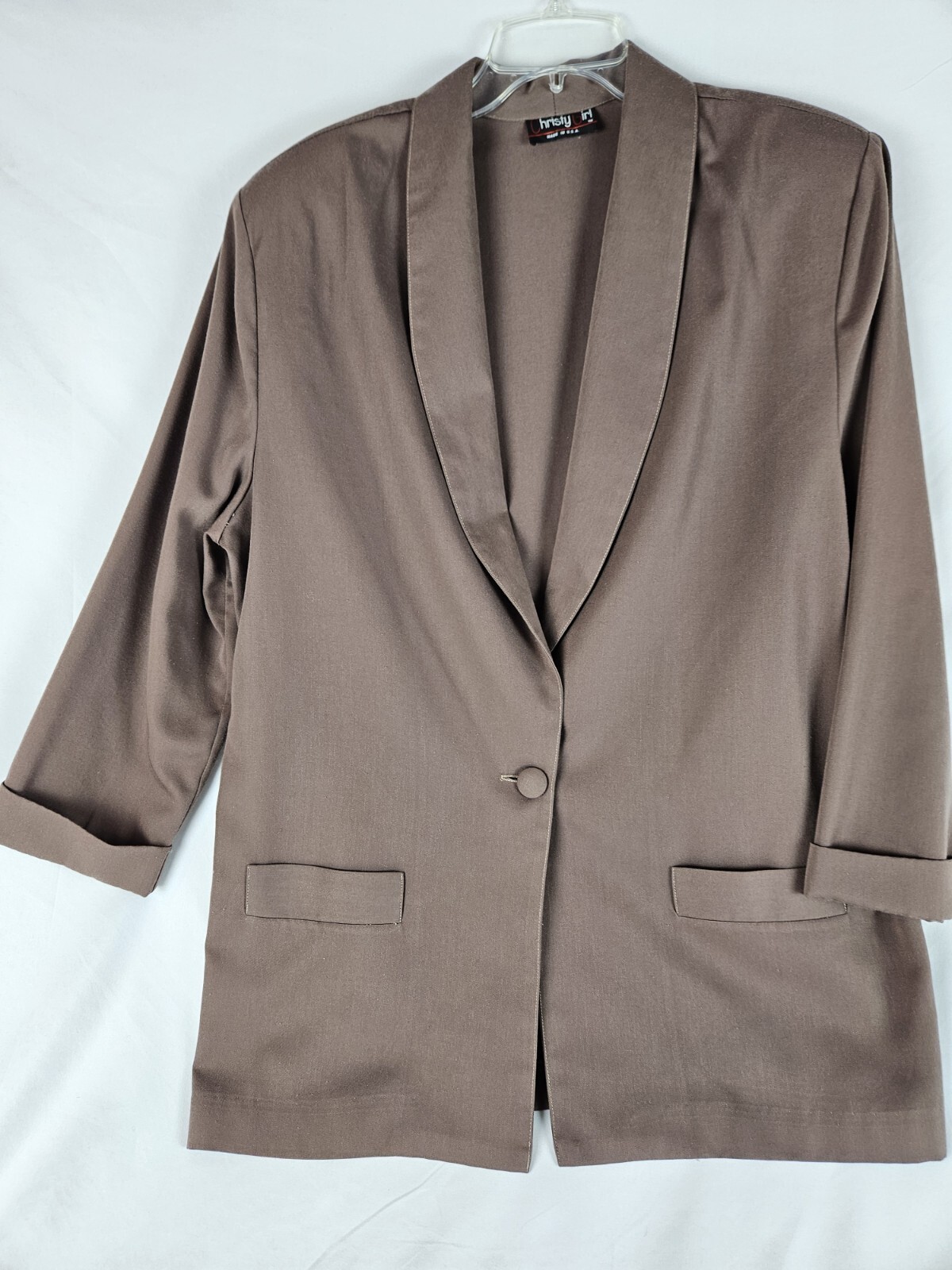 Vintage Christy Girl New York Womens Size 16 Brown Blazer Jacket 3/4 Sleeve