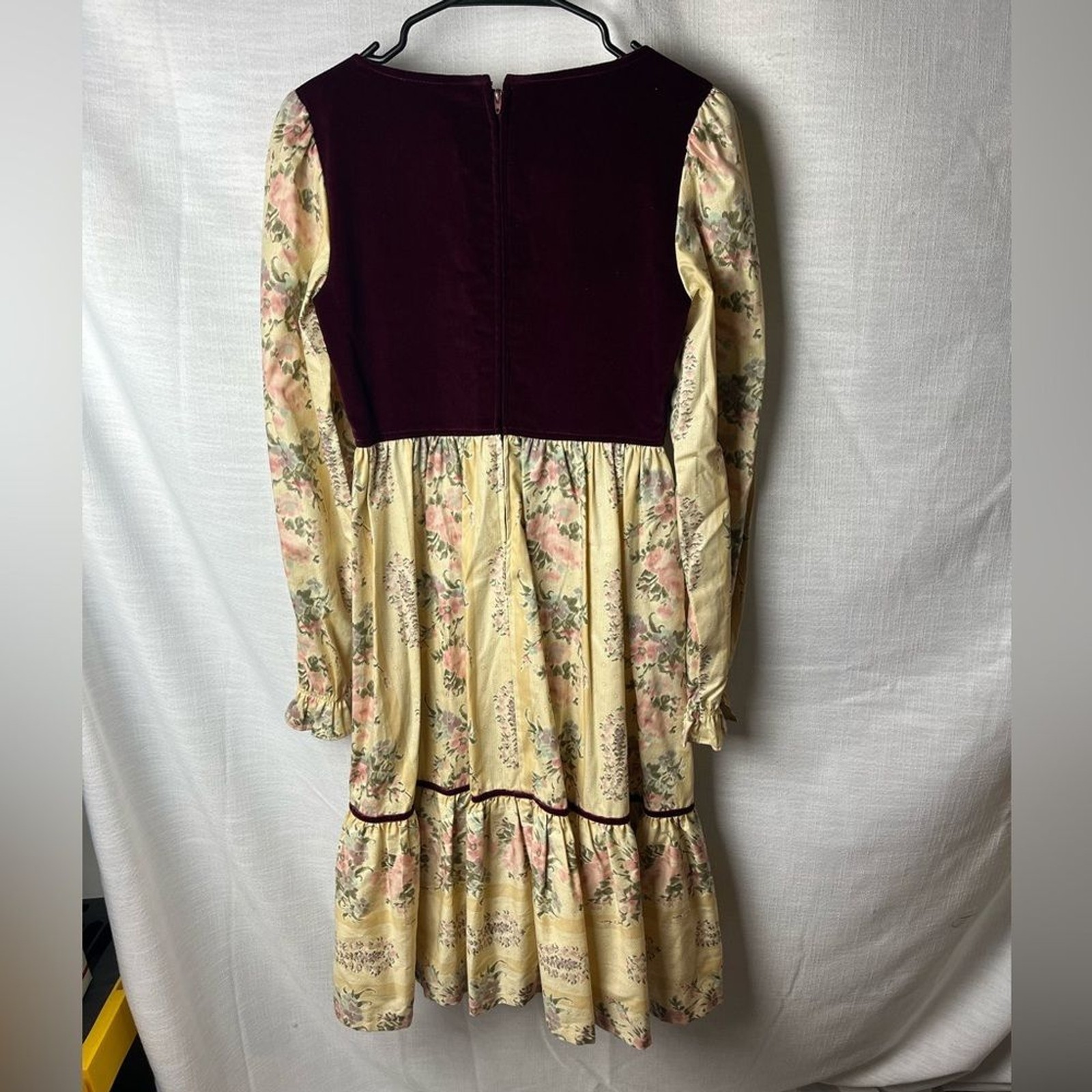 True Vintage Lord & Taylor Peasant Dress Burgundy Velvet Regency Cottagecore