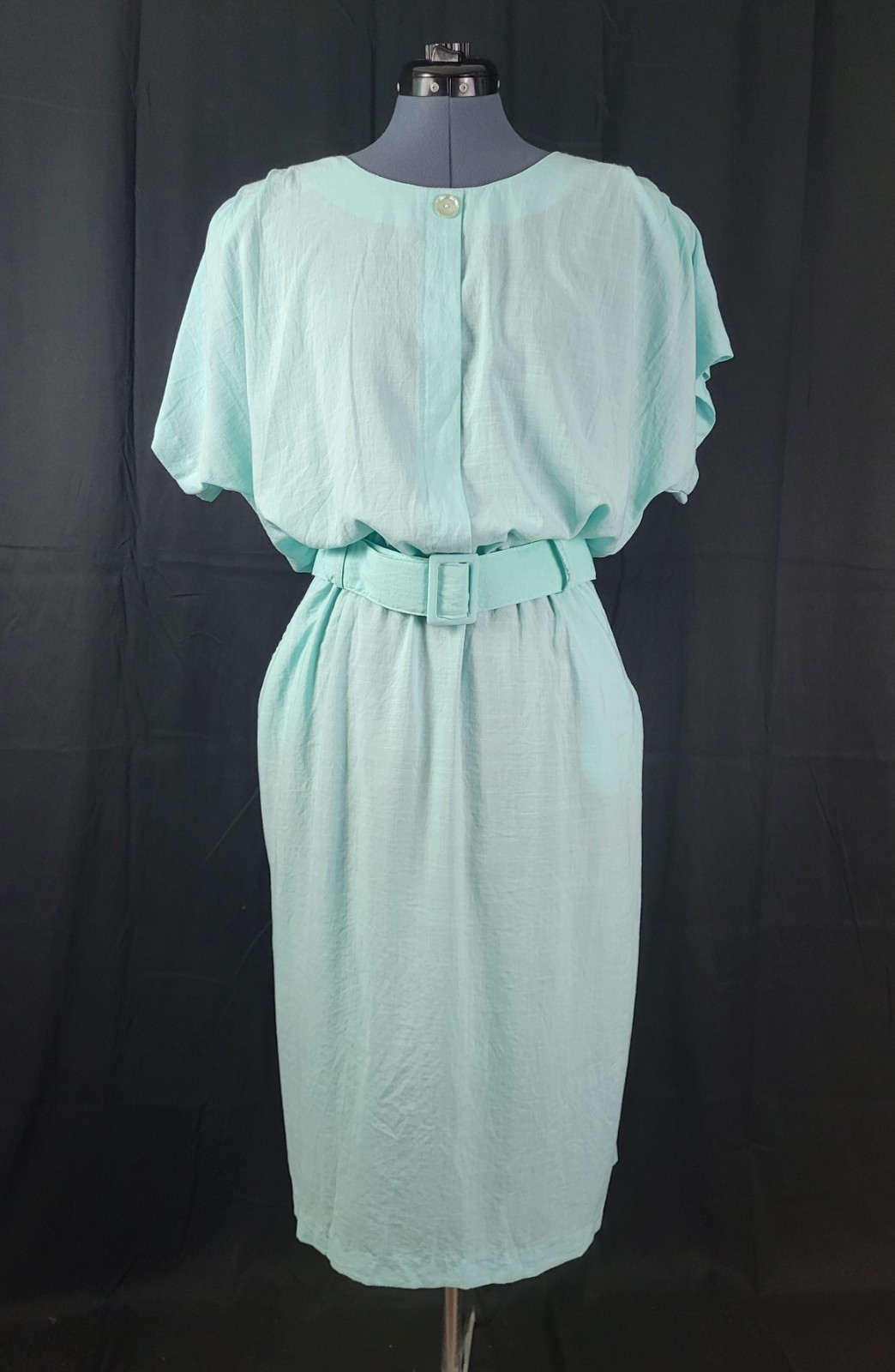 Vintage Stuart Alan Mint Green Blouson Dress w Slim Skirt & Belt Size 18