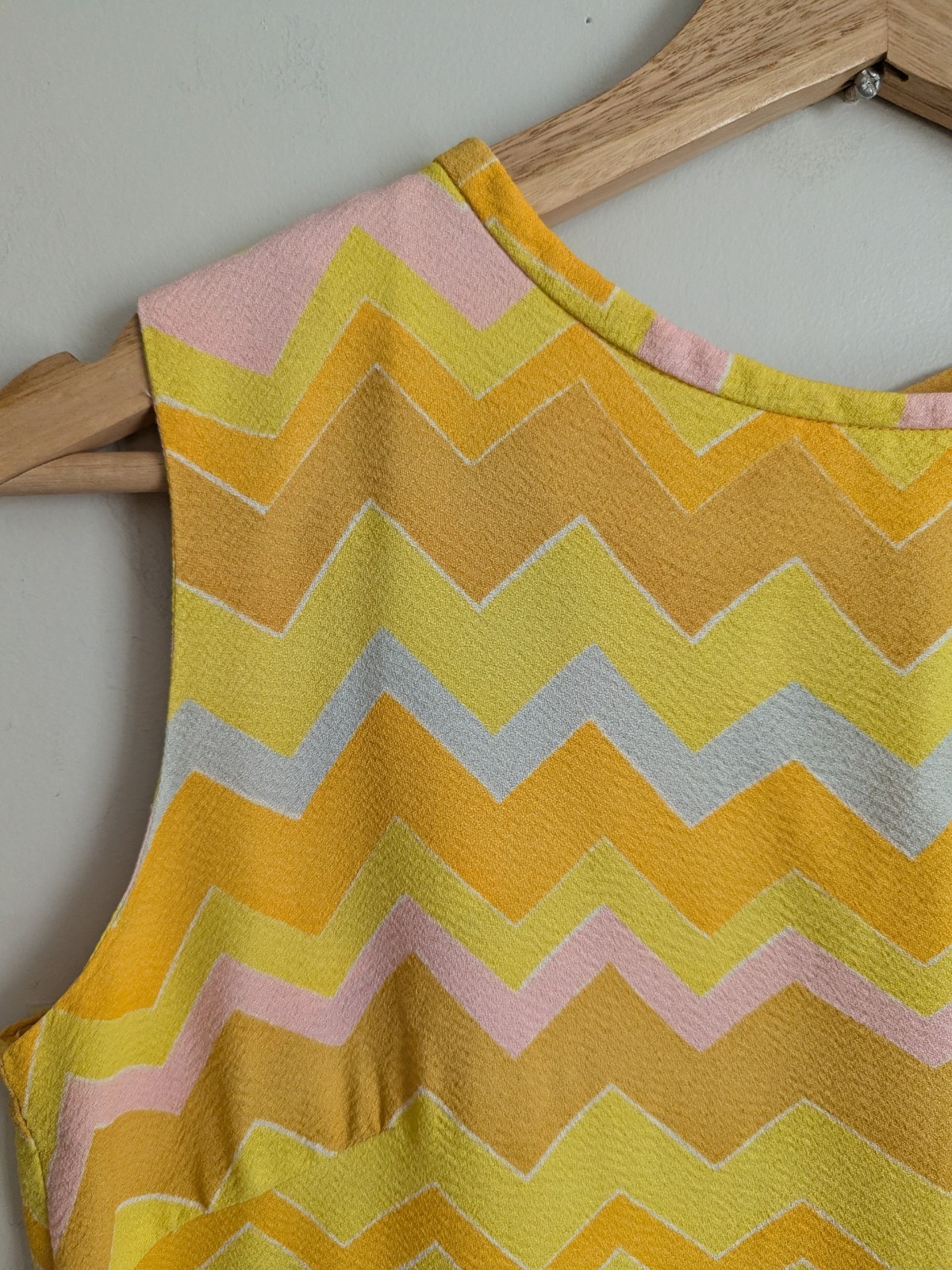 Vintage 1960s 70s OOAK Shift Dress Mod Pastel Zigzag Chevron Retro S XS Handmade
