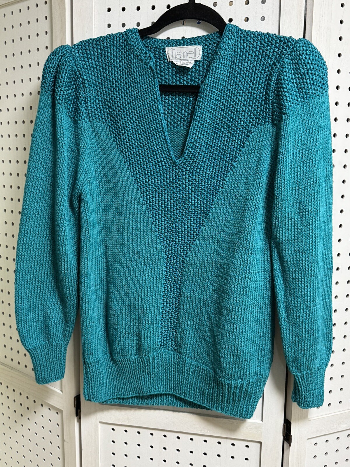 Vintage Nannell Size S Sweater Rayon Wool Acrylic Blend Teal Blue Green