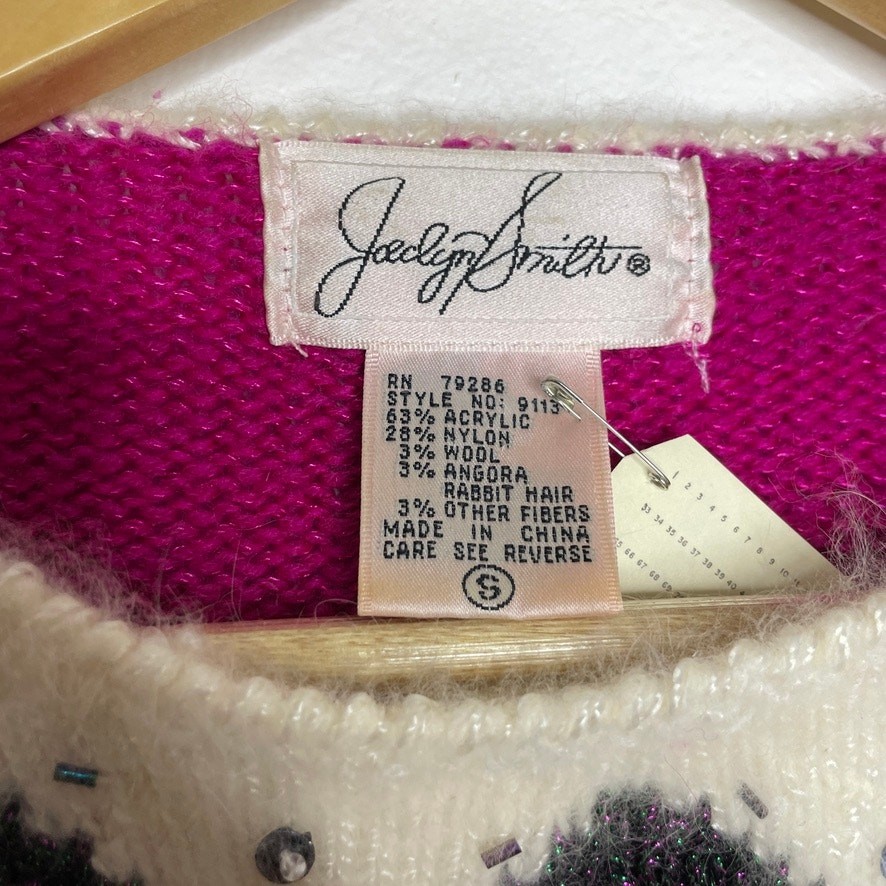 Vintage Jaclyn Smith Angora Wool Blend Top Fuschia Sweater Pullover Small