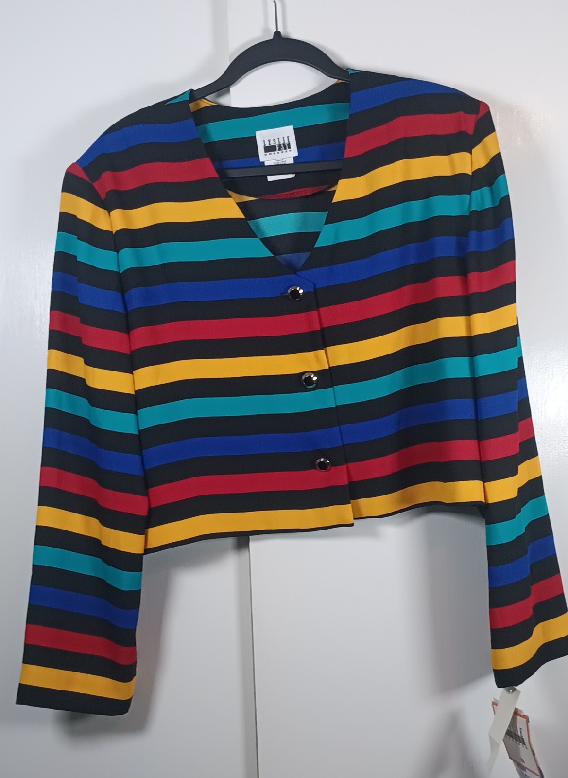 womens jacket 18 NWT leslie fay Vintage 90s y2k Bold colorful Stripe Crop boxy