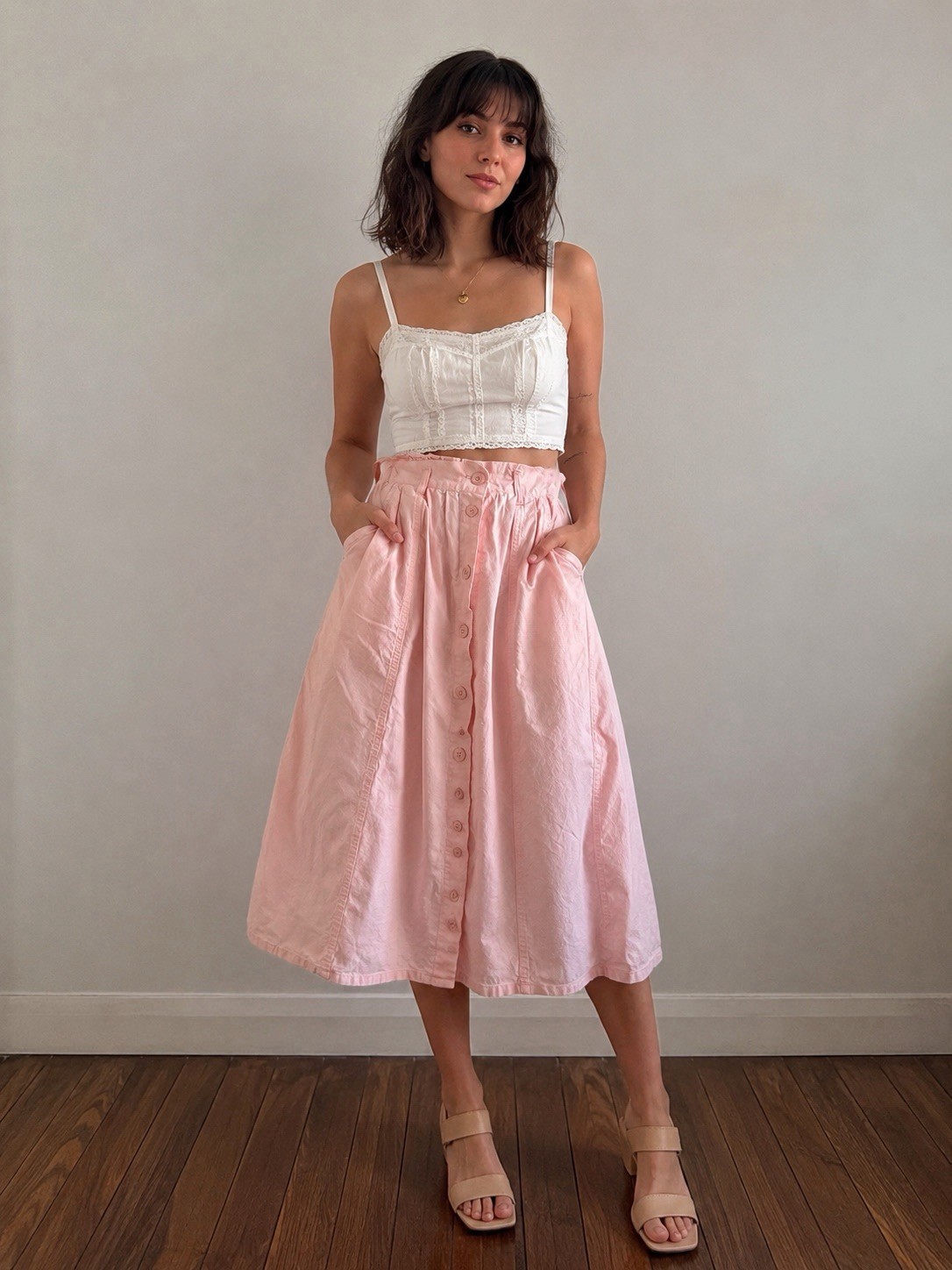 Vintage 90s Cherokee Pink Cotton Midi Skirt Size 10 USA