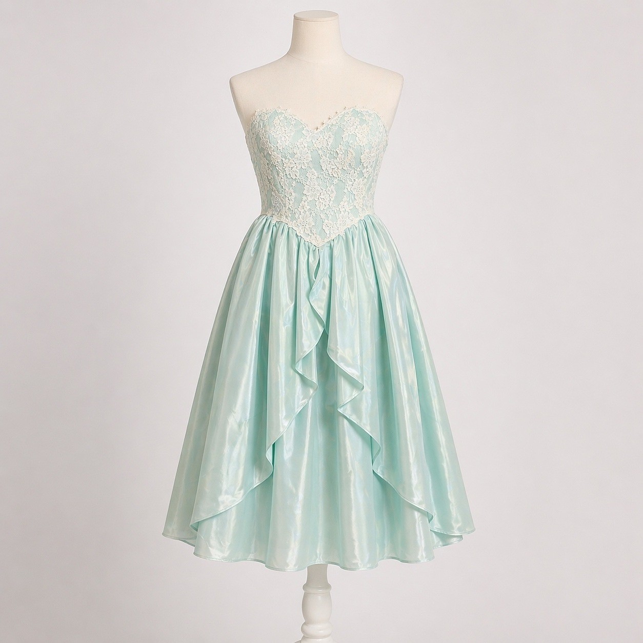 VTG Gunne Sax Jessica McClintock Aqua Lace Corset Midi Dress 9 Sweetheart READ