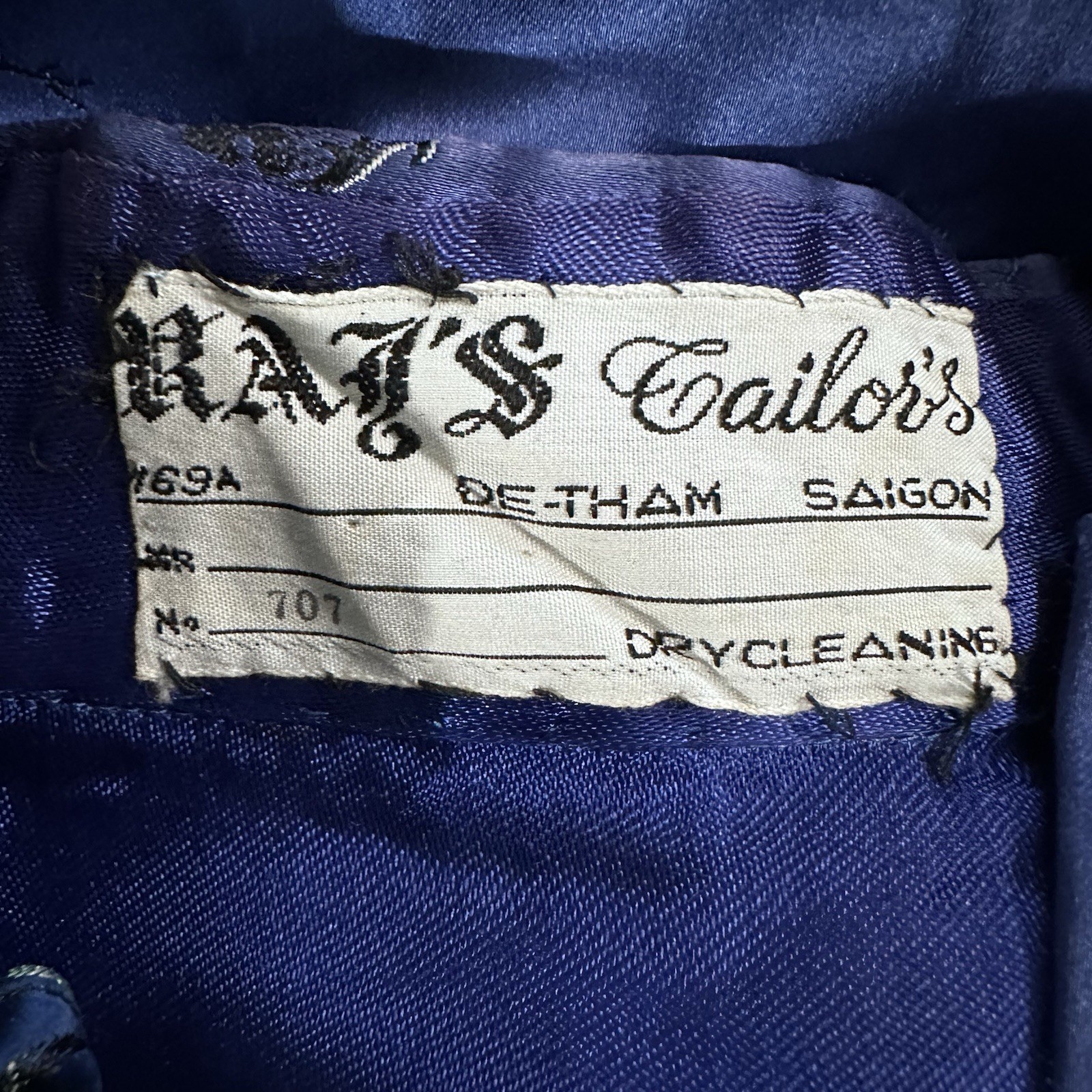 Kimono Robe Pockets, Blue ,Tailored Saigon Vietnam War Vintage 1966 Dress