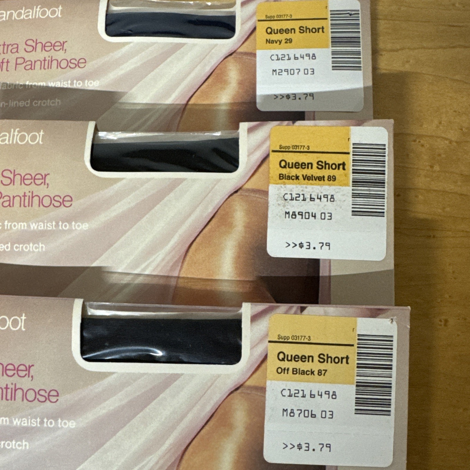 JC PENNEY Sheerest Support Pantyhose Queen Short Navy,Black Velvet,off Black 3pr