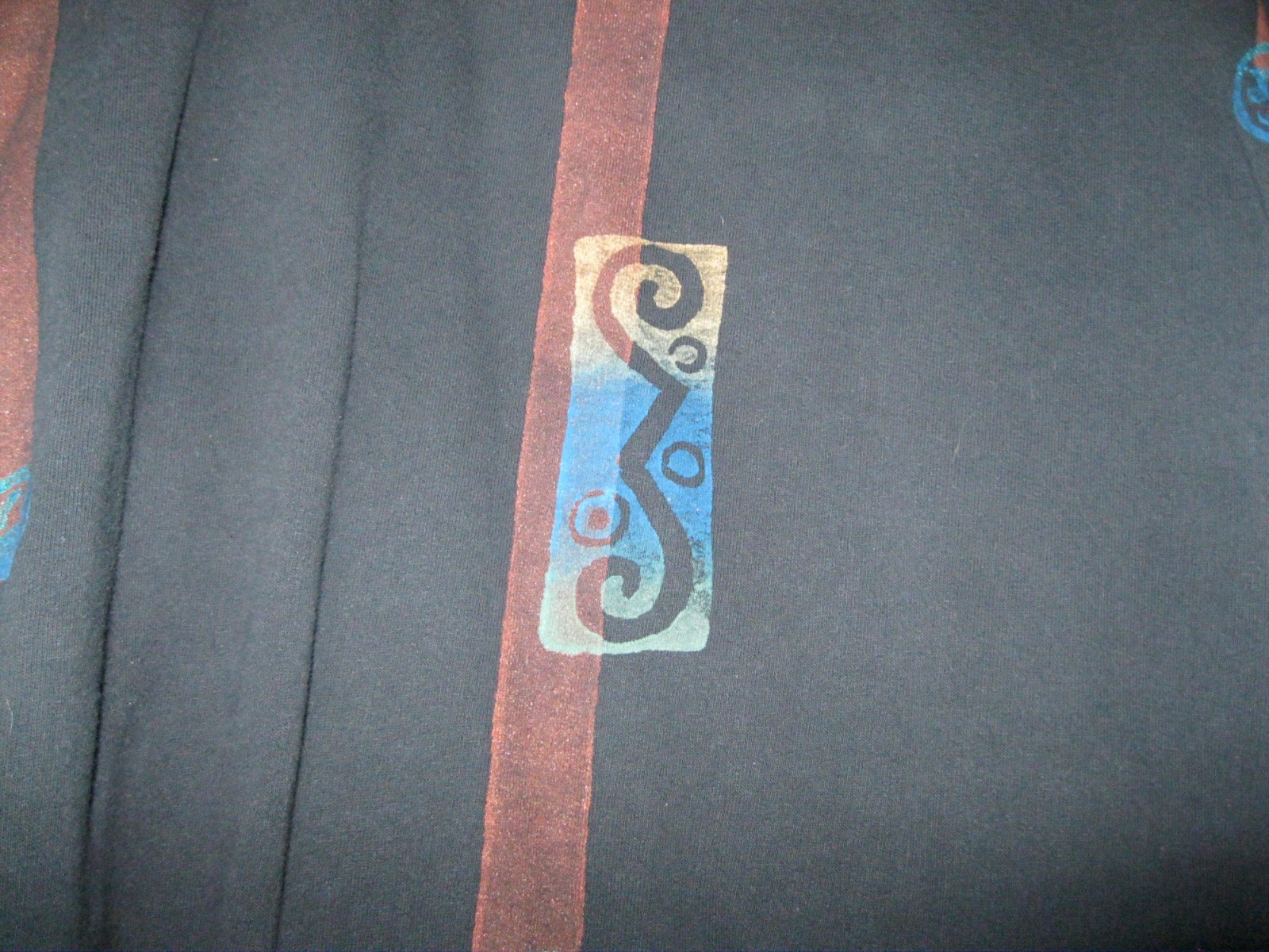 VINTAGE, BLACK COTTON JACKET, HAND PAINTED, SZ M/L, W/ FRONT POCKETS, ARTISAN