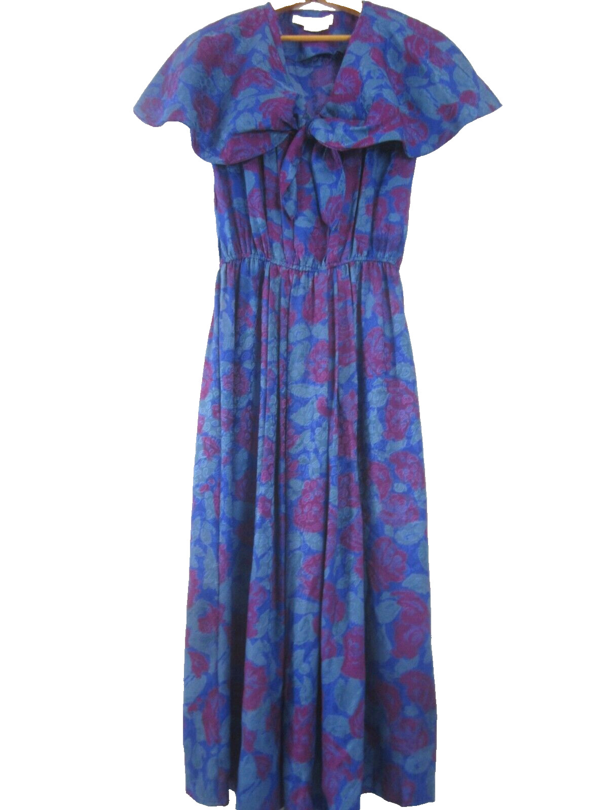 Vtg Flora Kung Womens 10 Blue Purple Floral Paisley 100% Silk Midi Dress Sash